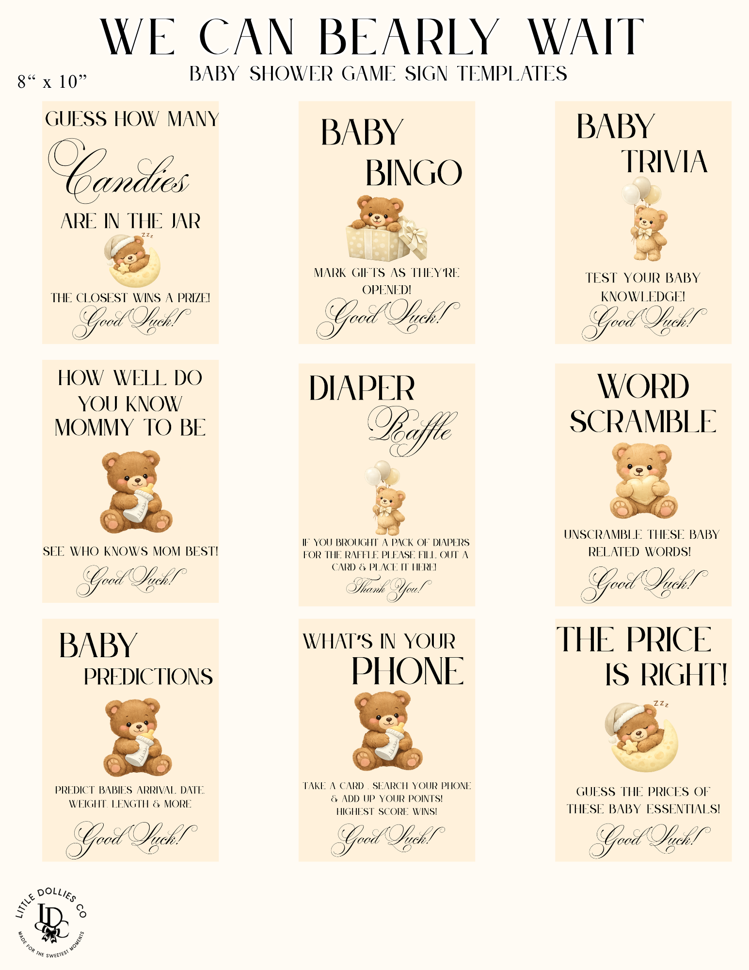 We Can Bearly Wait Baby Shower Invitation, Decorations & Games Template Bundle