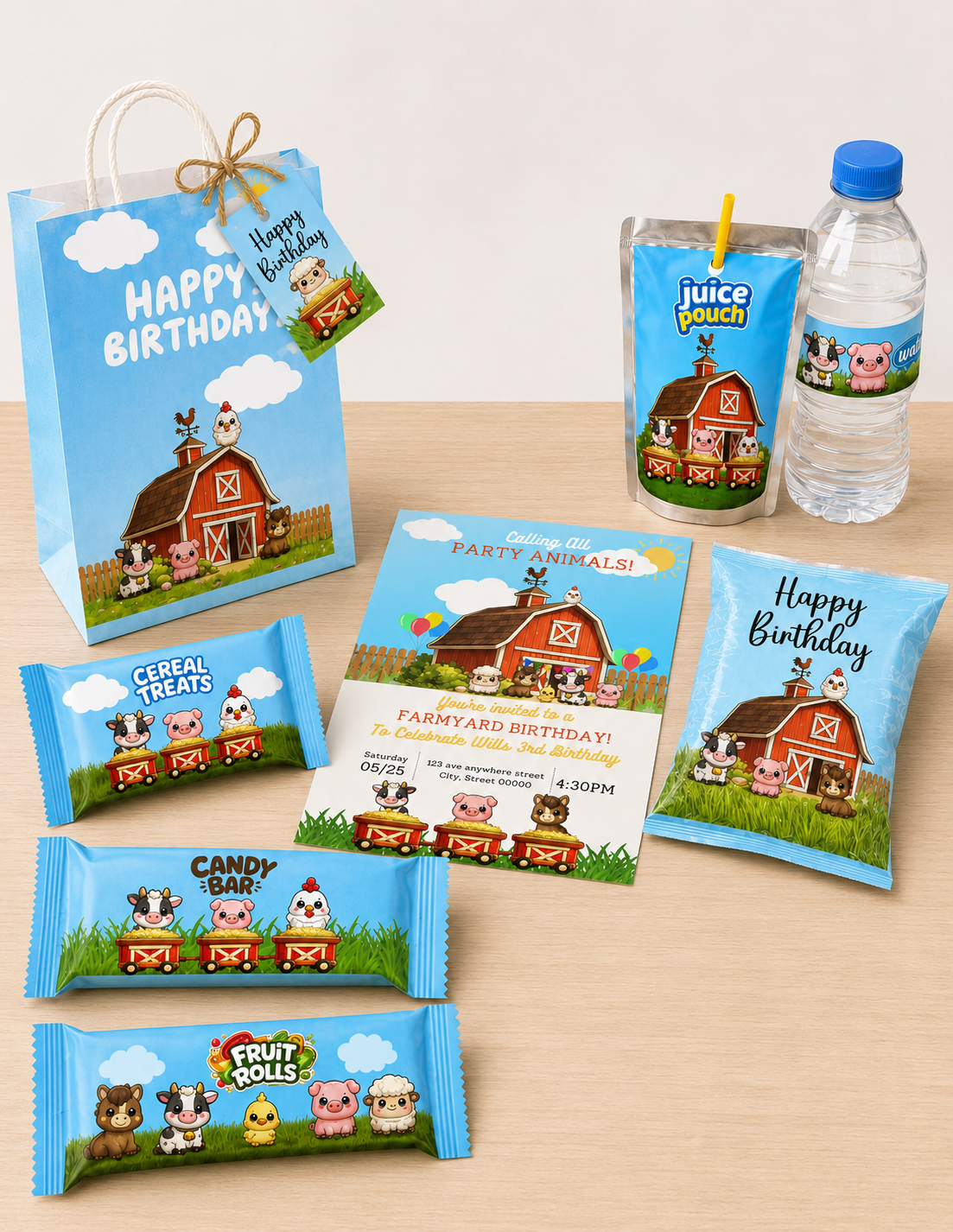 Farm Animal Birthday Invitation & Party Favor Bundle Templates
