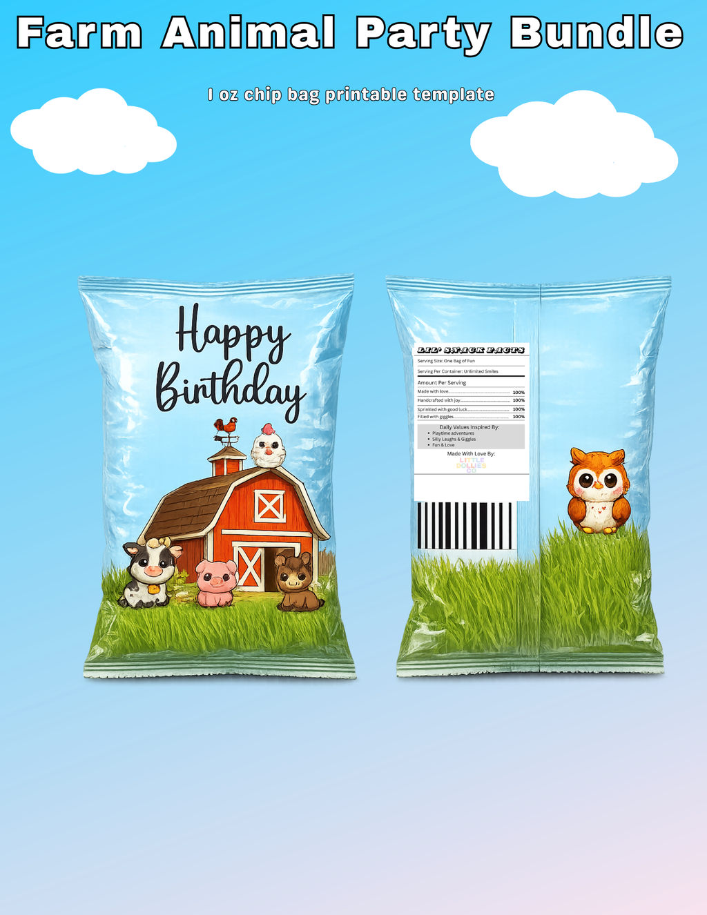 Farm Animal Birthday Invitation & Party Favor Bundle Templates