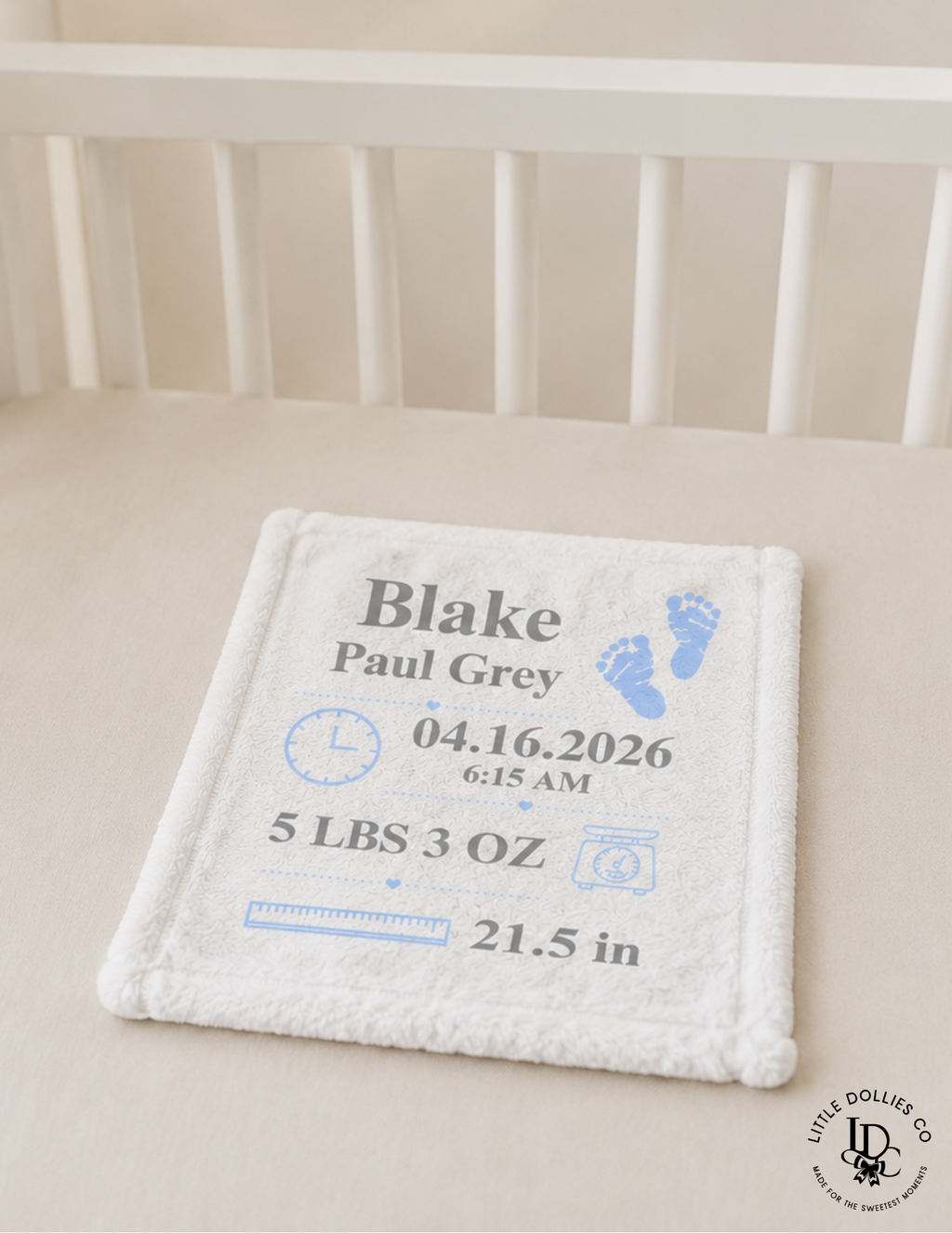 Personalized Birth Announcement Minky Blanket | Birth Stats Lovey