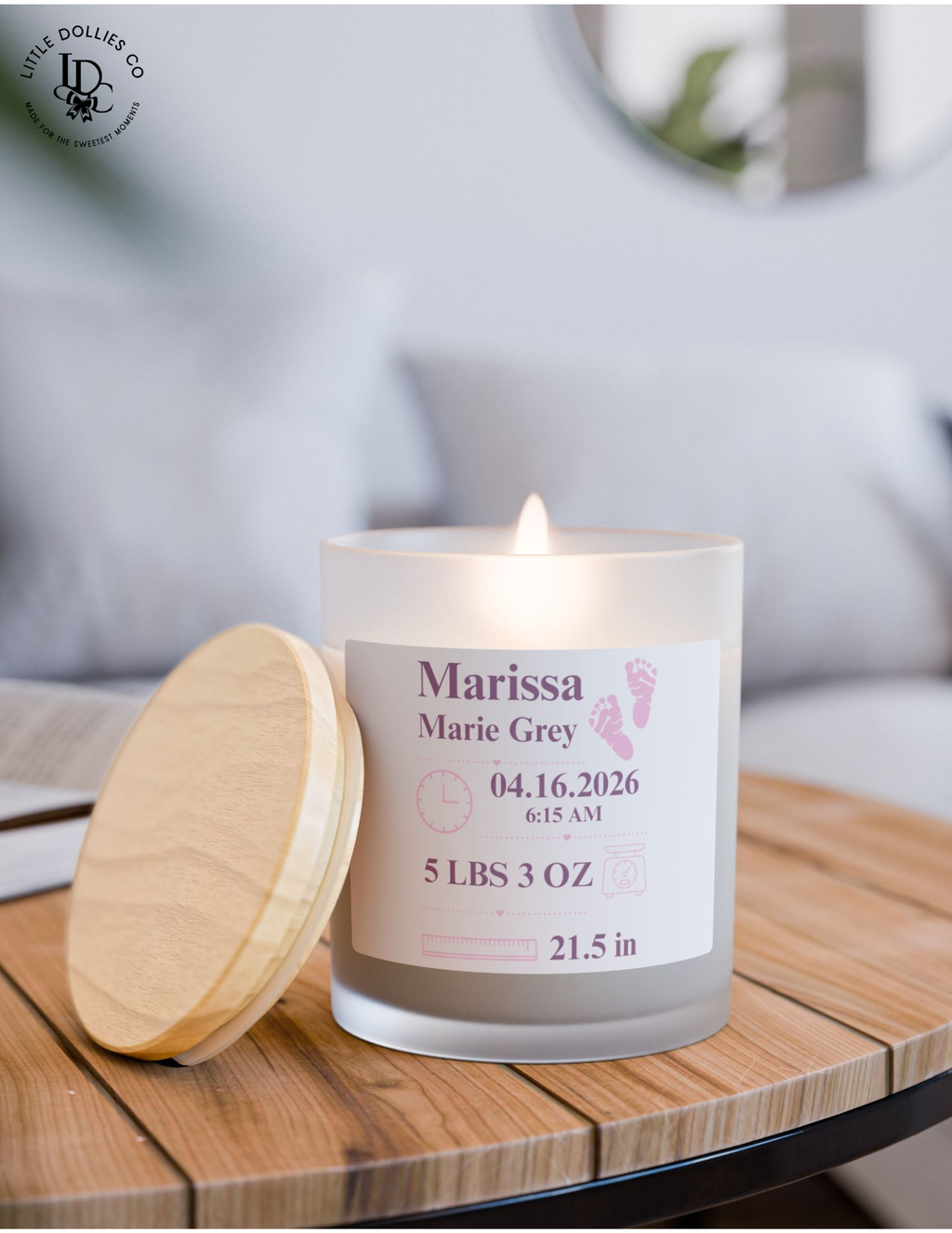Personalized Birth Announcement Frosted Glass Candle | Birth Stat Candle