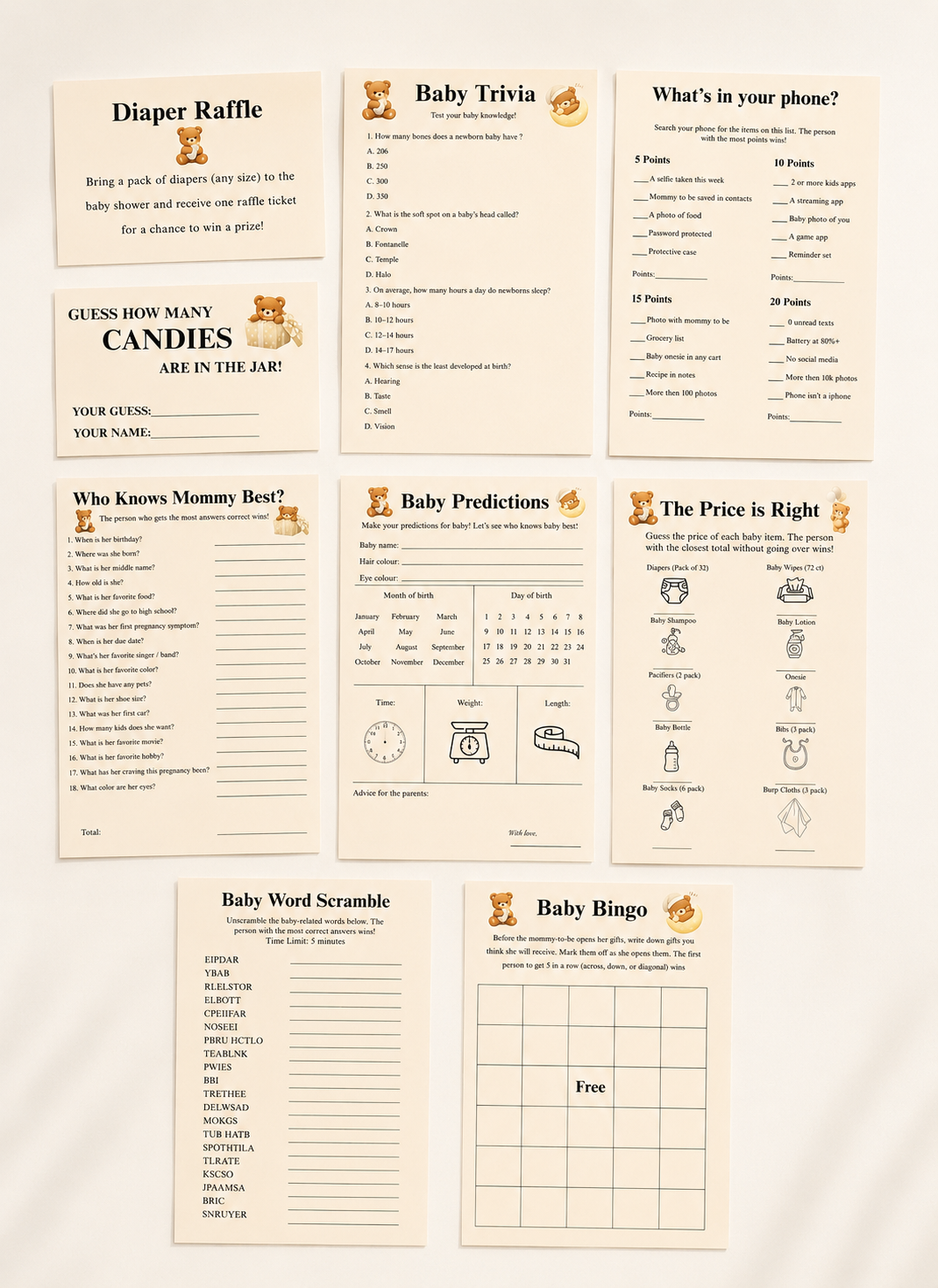 We Can Bearly Wait Baby Shower Invitation, Decorations & Games Template Bundle
