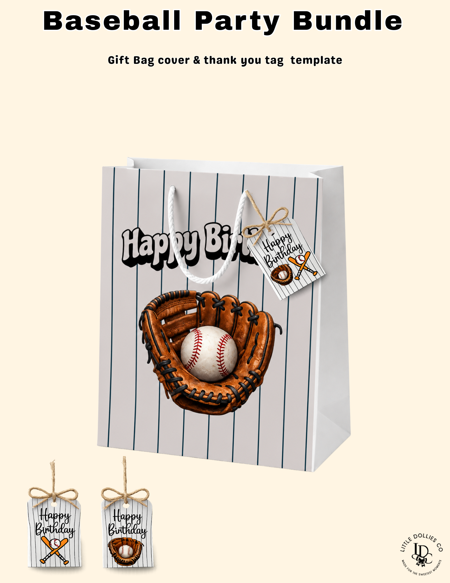 Baseball Birthday Invitation & Party Favor Bundle Templates