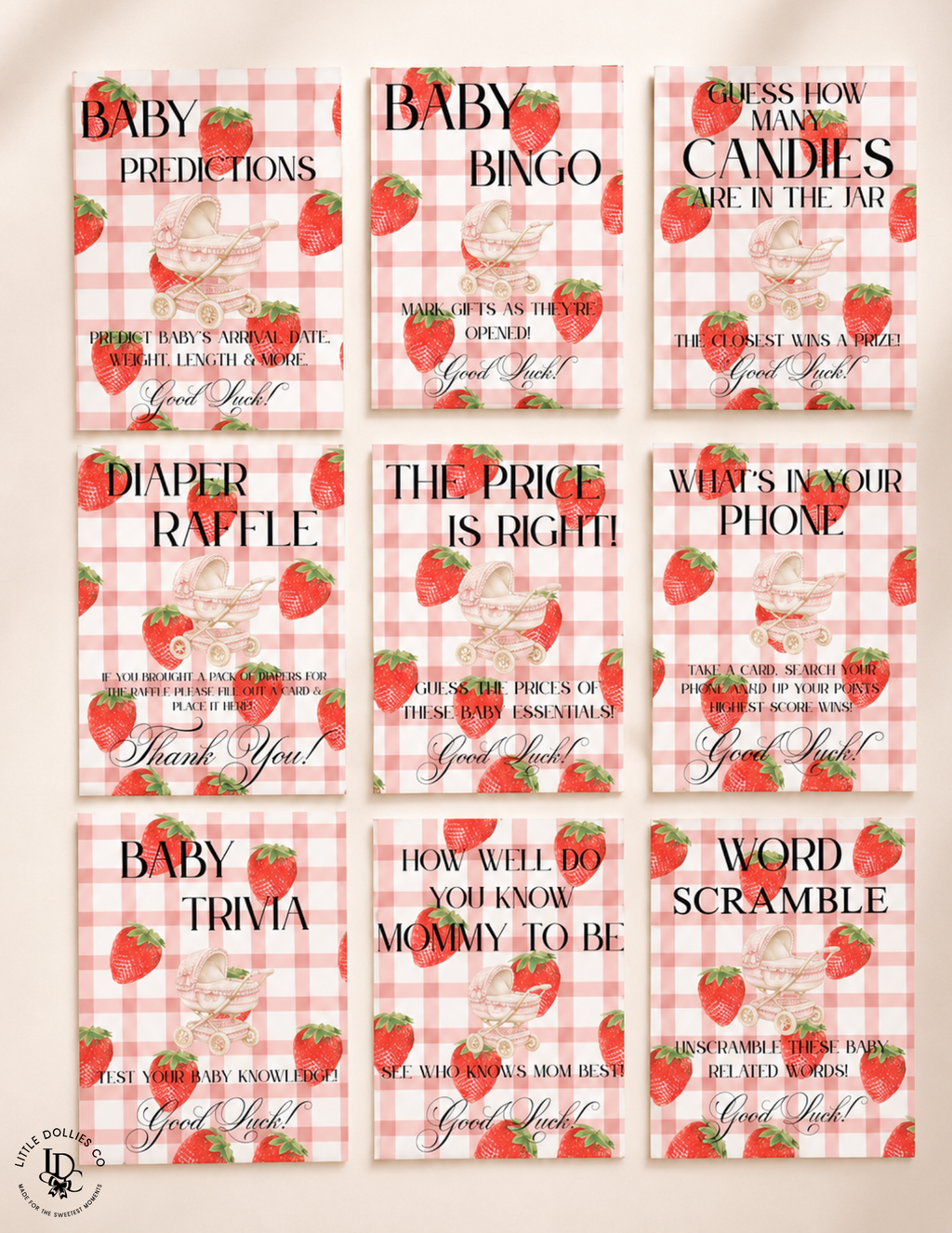 Berry Sweet Baby Shower Invitation, Decorations & Games Template Bundle