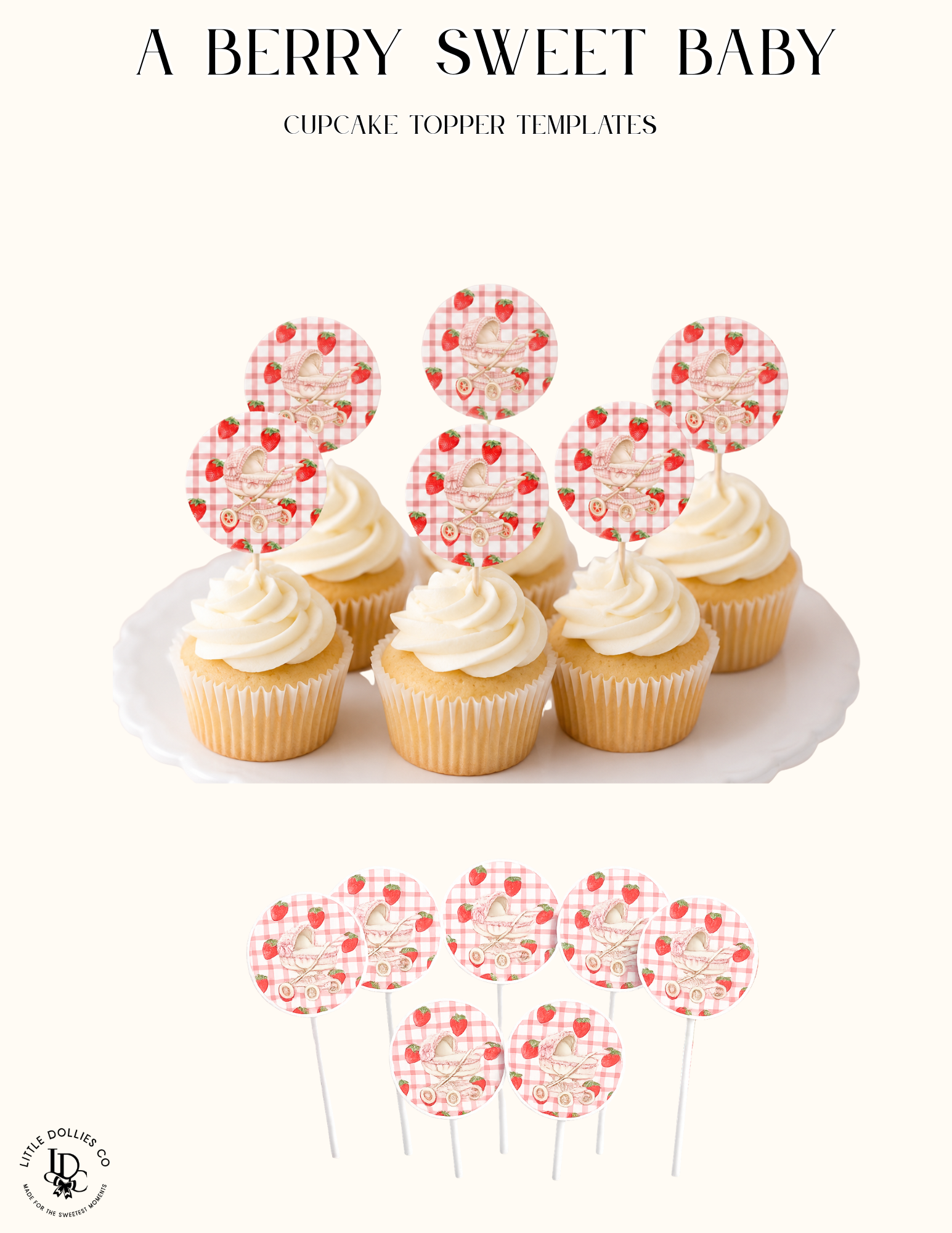 Berry Sweet Baby Shower Invitation, Decorations & Games Template Bundle