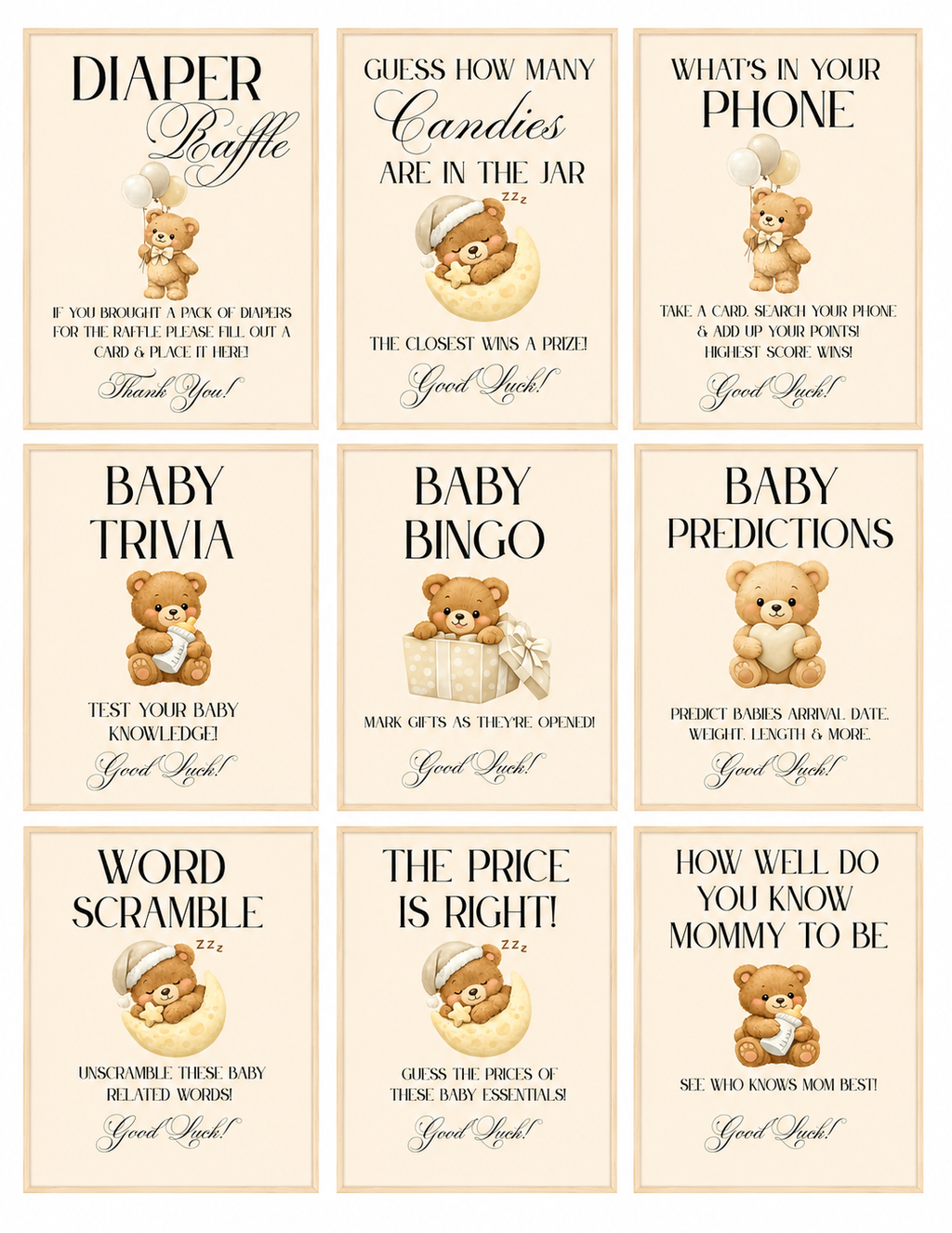 We Can Bearly Wait Baby Shower Invitation, Decorations & Games Template Bundle