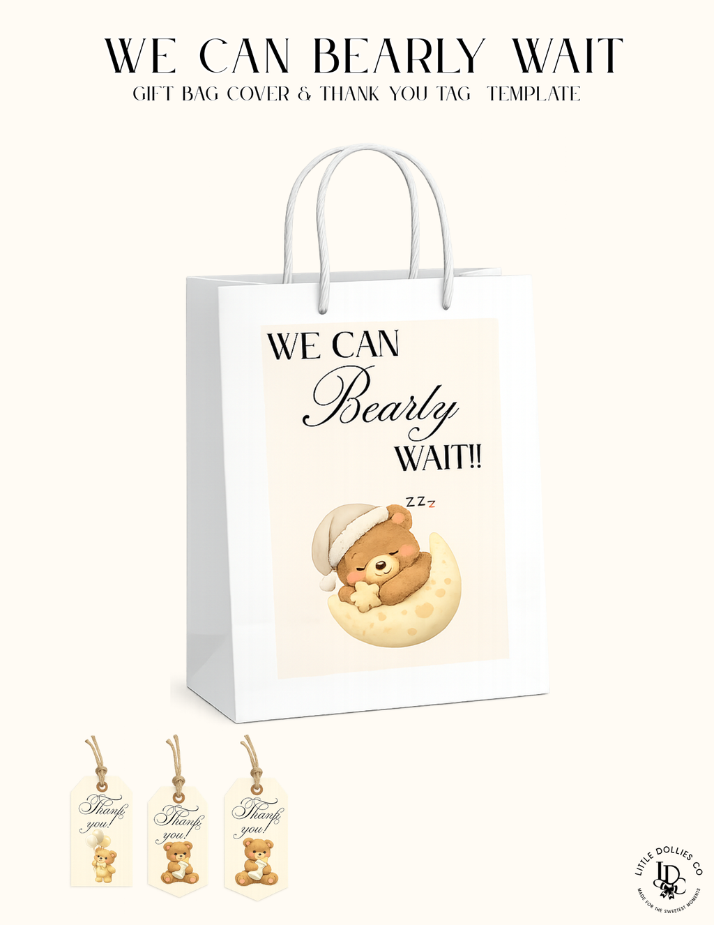 We Can Bearly Wait Baby Shower Invitation, Decorations & Games Template Bundle