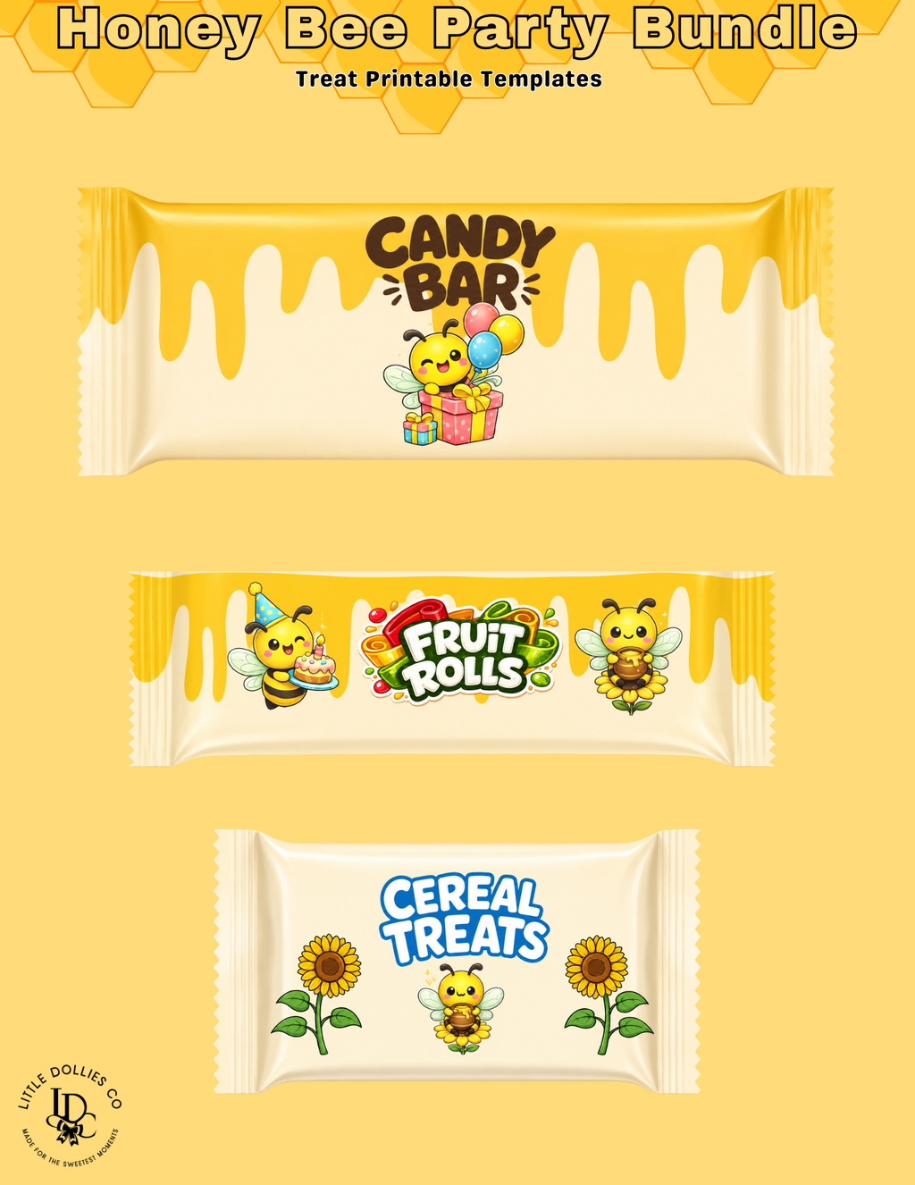 Our Little Honey Bee Is Turning Three Birthday Invitation & Party Favor Bundle Templates