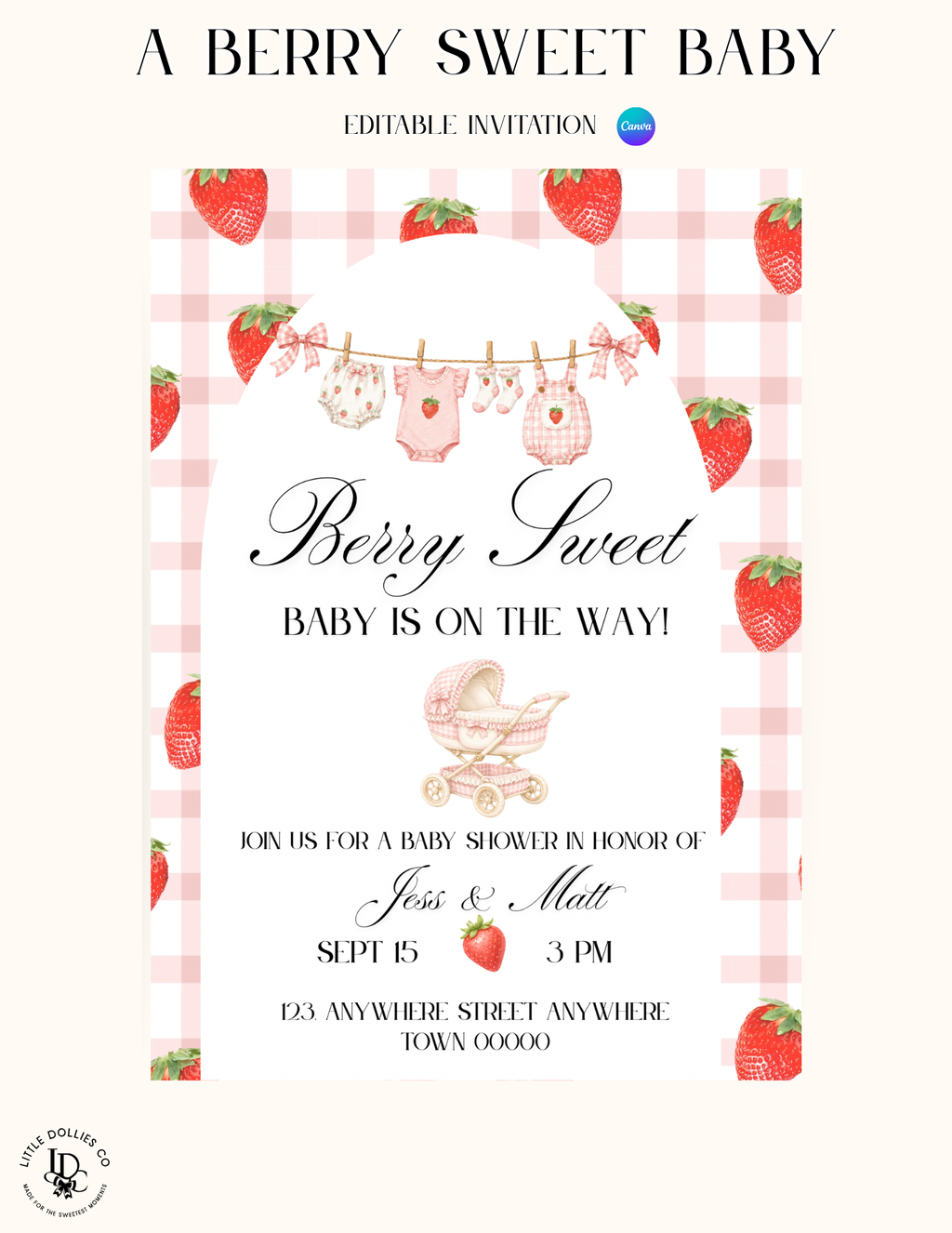 Berry Sweet Baby Shower Invitation, Decorations & Games Template Bundle