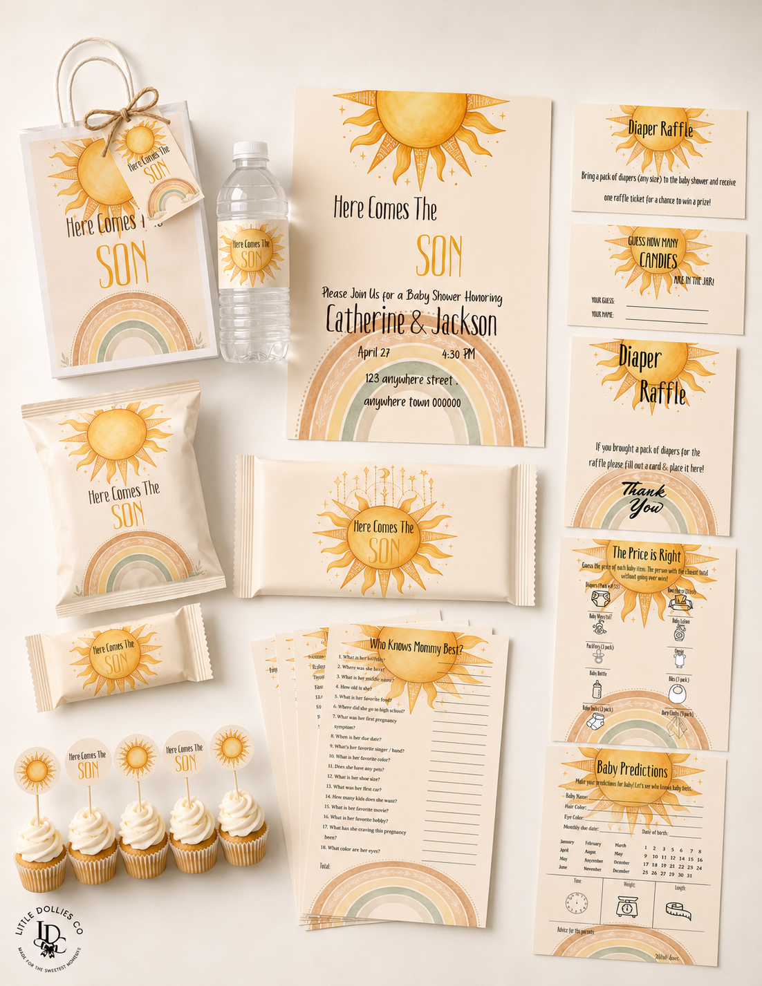 Here Comes The Son Baby Shower invitation, games & party bundle