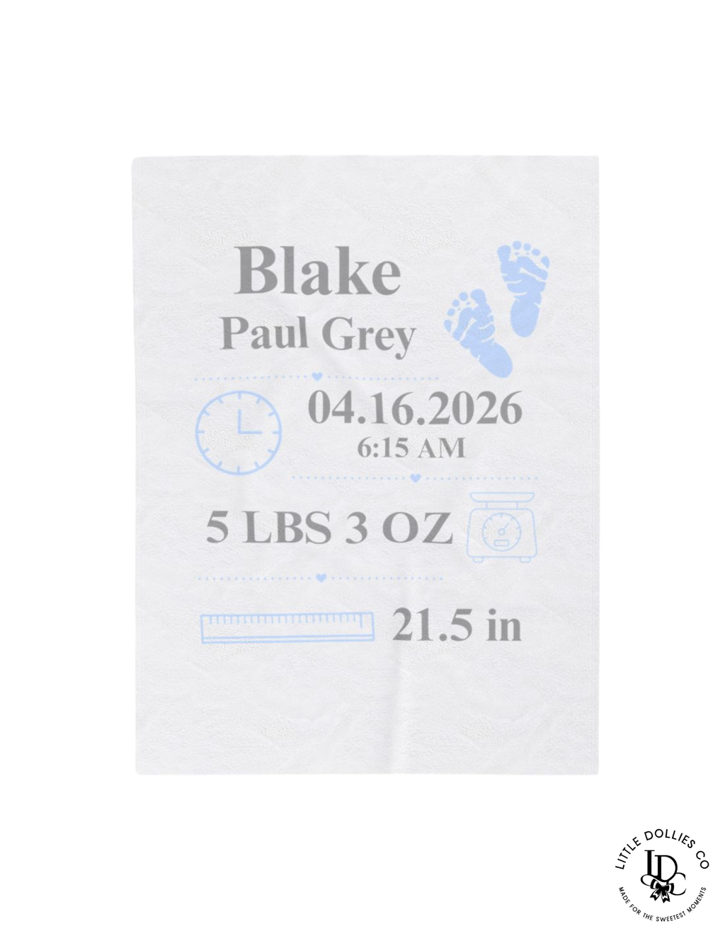 Personalized Birth Announcement Plush Blanket | Birth Stats Blanket