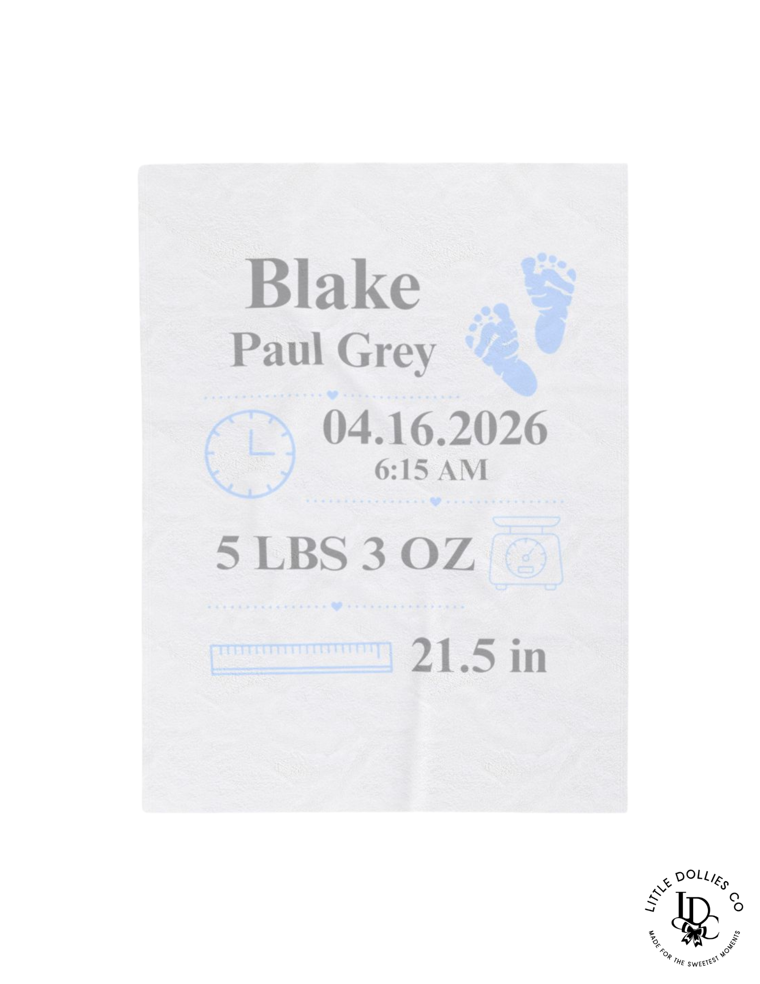 Personalized Birth Announcement Plush Blanket | Birth Stats Blanket