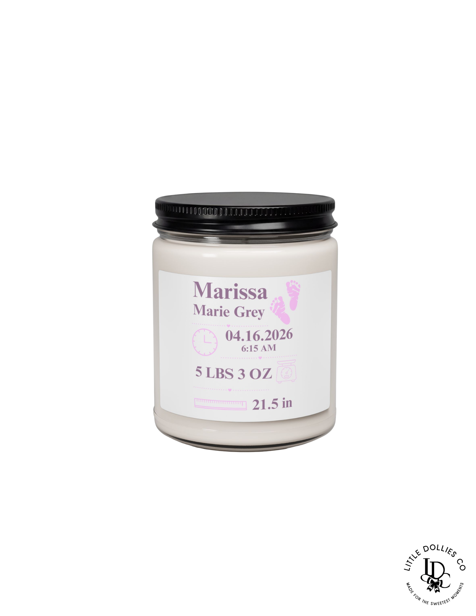 Personalized Birth Announcement 9 oz Soy Candle | Birth Stats Candle