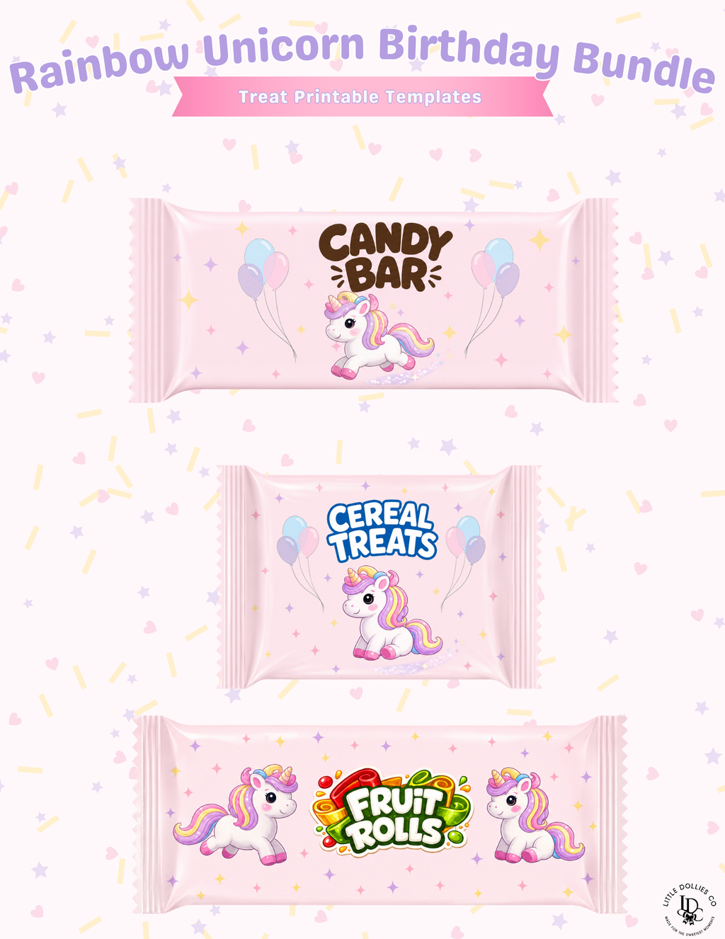 Unicorn Birthday Invitation & Party Favor Bundle Templates