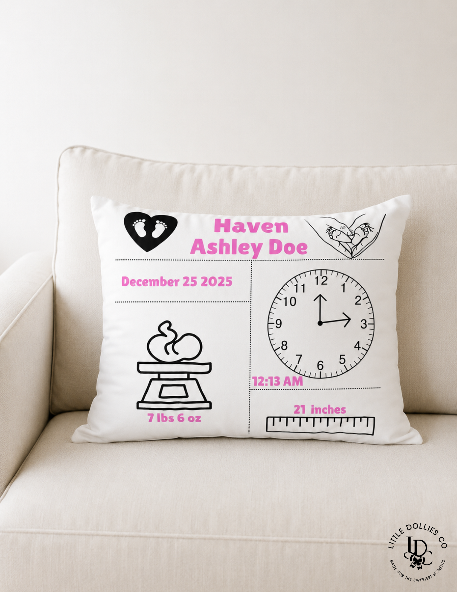 Personalized Birth Announcement Pillow | Birth Stats Pillow