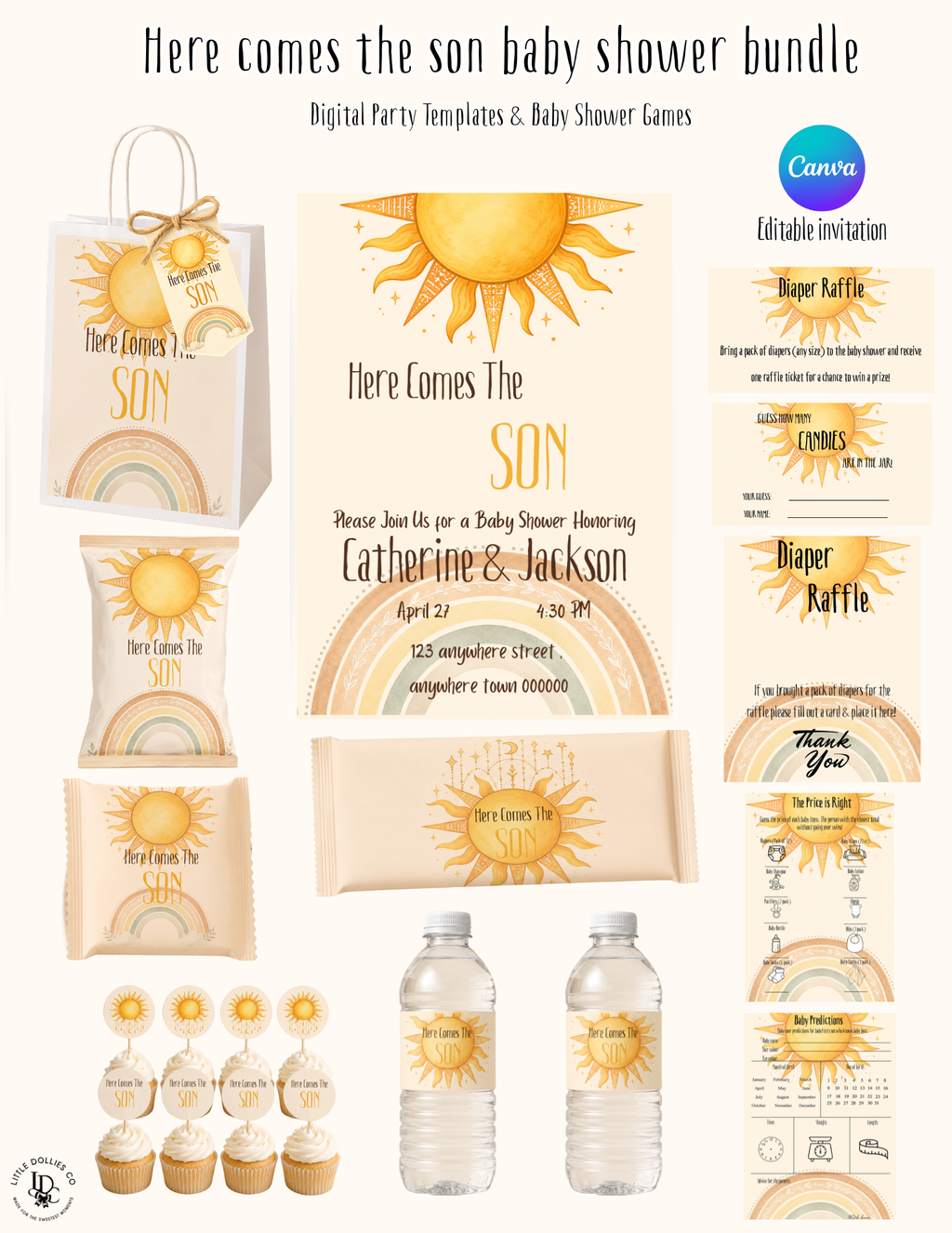 Here Comes The Son Baby Shower invitation, games & party bundle
