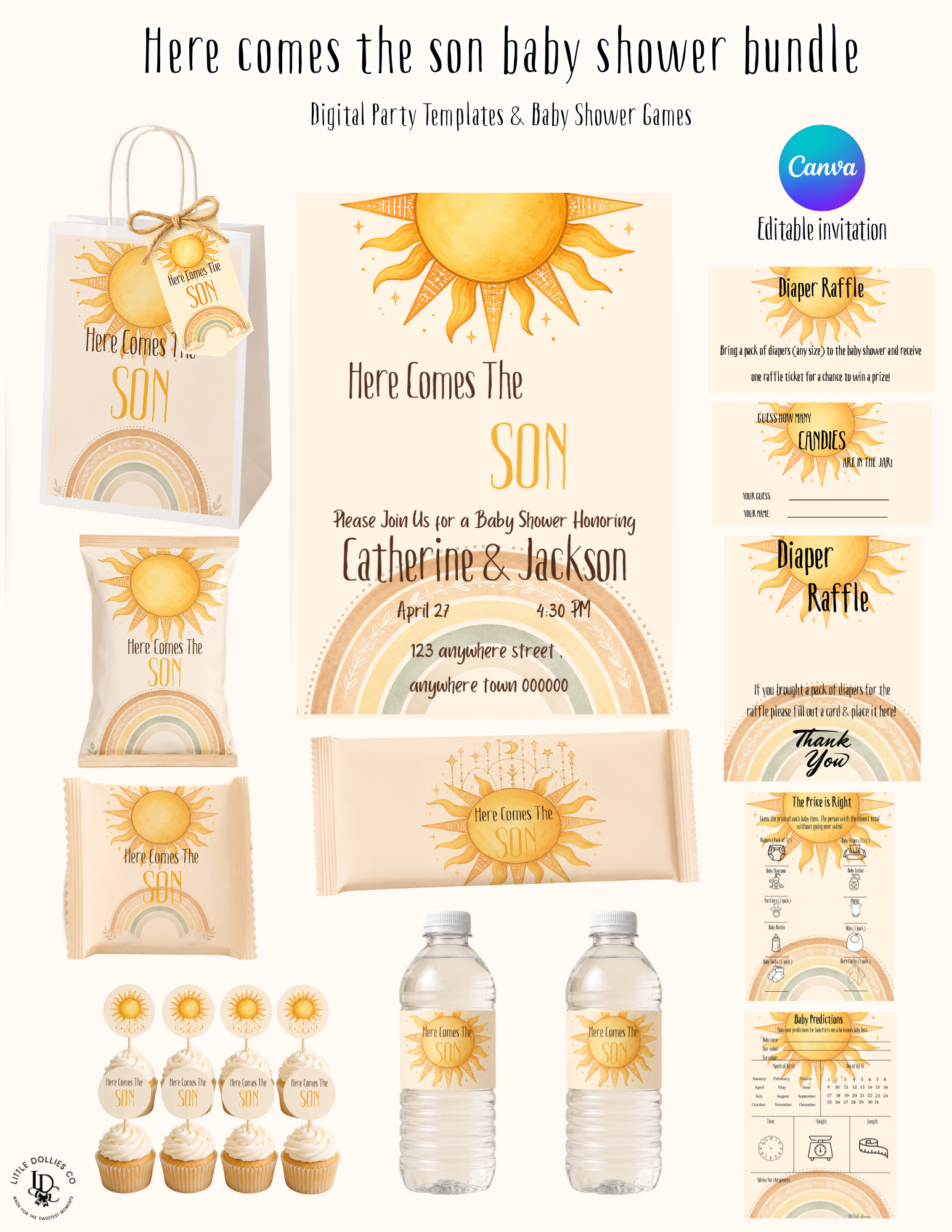 Here Comes The Son Baby Shower invitation, games & party bundle