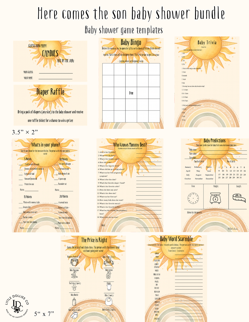 Here Comes The Son Baby Shower invitation, games & party bundle