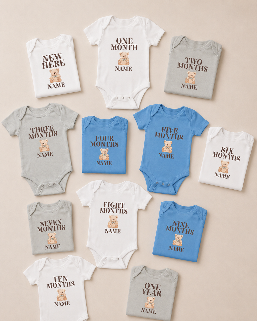 Personalized Teddy Bear Milestone Baby Onesie