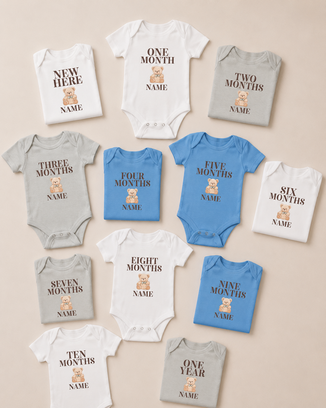Personalized Teddy Bear Milestone Baby Onesie