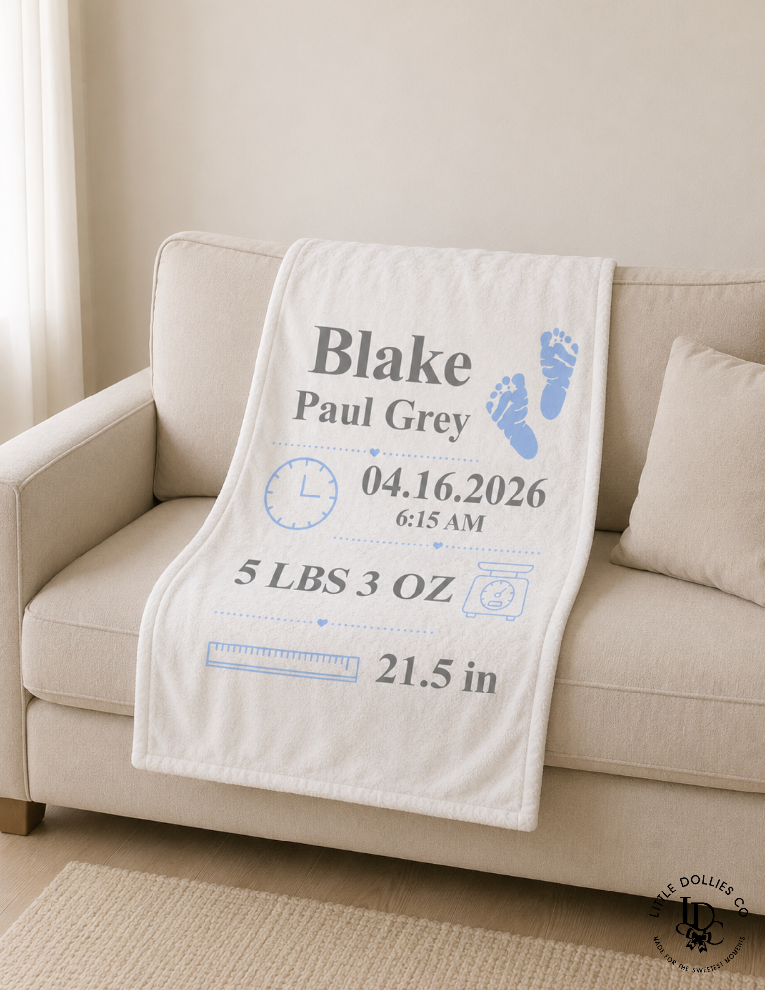 Personalized Birth Announcement Plush Blanket | Birth Stats Blanket