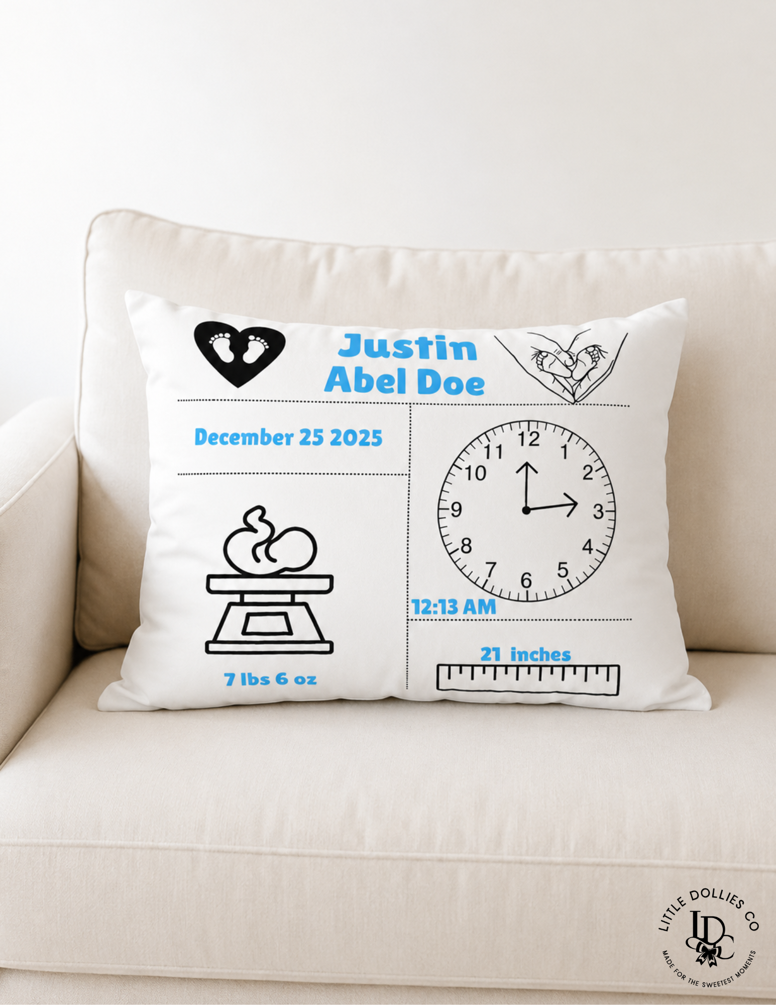 Personalized Birth Announcement Pillow | Birth Stats Pillow