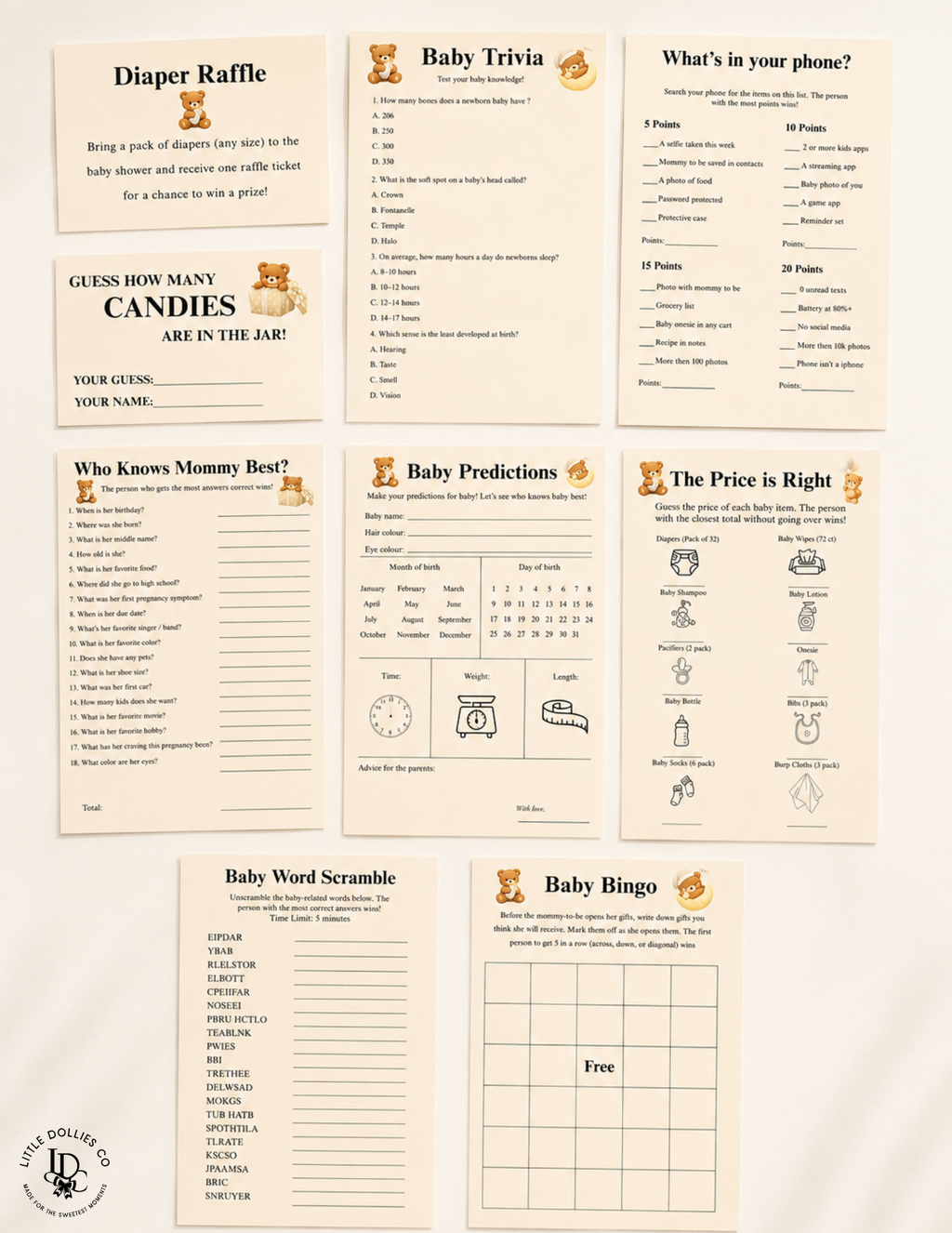 We Can Bearly Wait Baby Shower Invitation, Decorations & Games Template Bundle