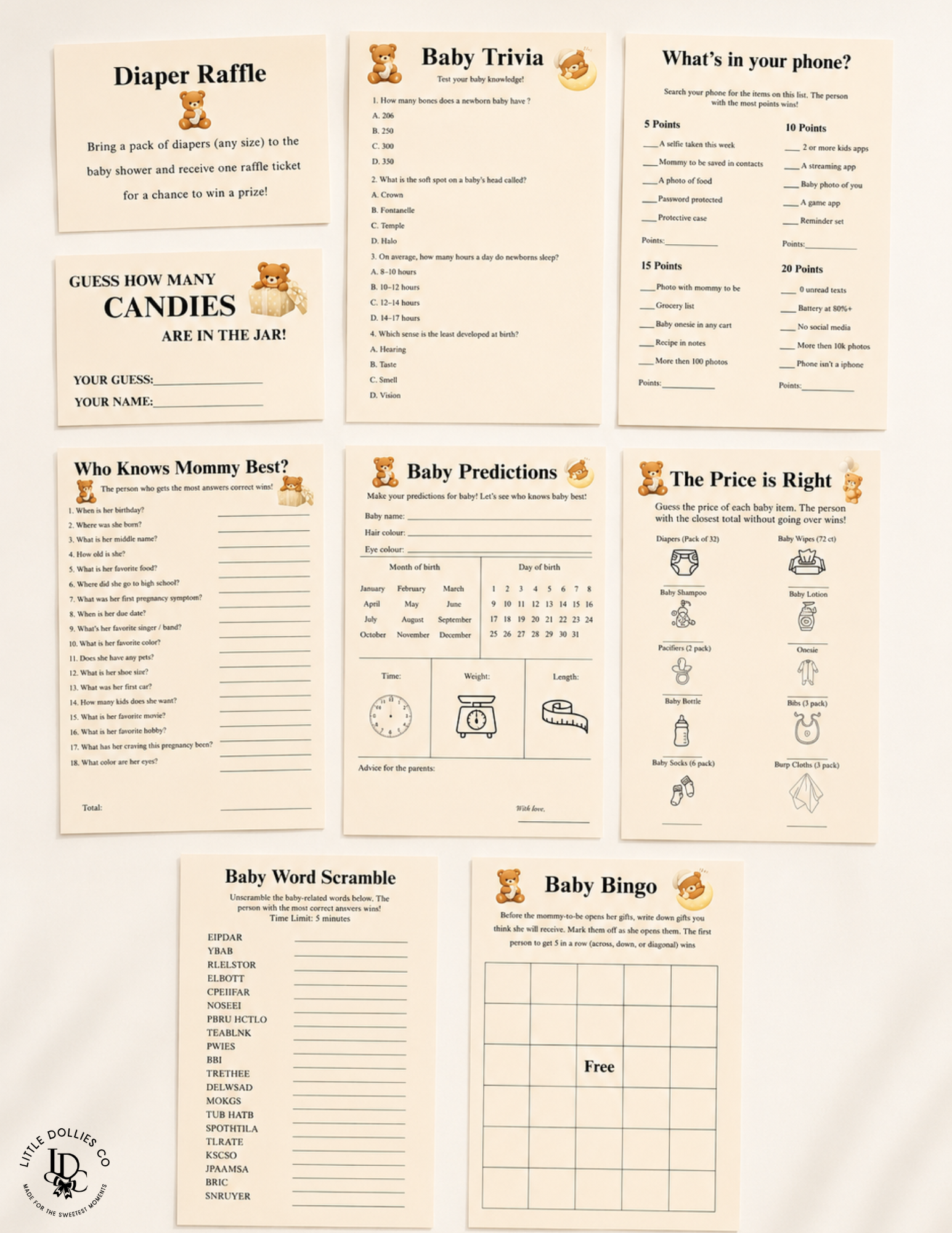We Can Bearly Wait Baby Shower Invitation, Decorations & Games Template Bundle