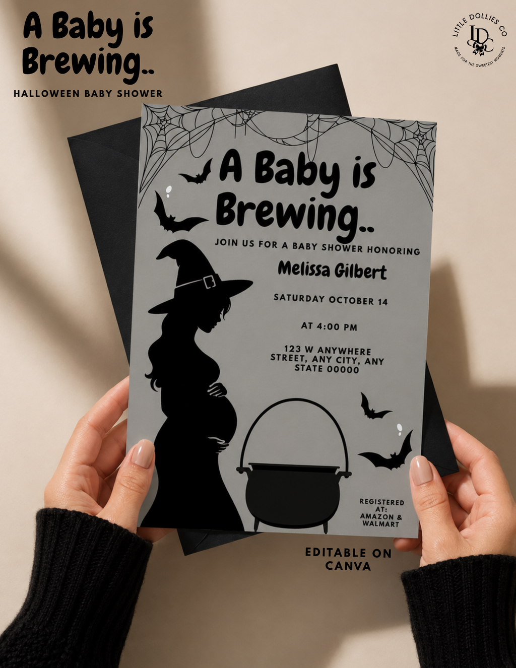 Witch themed a baby is brewing baby shower invitation