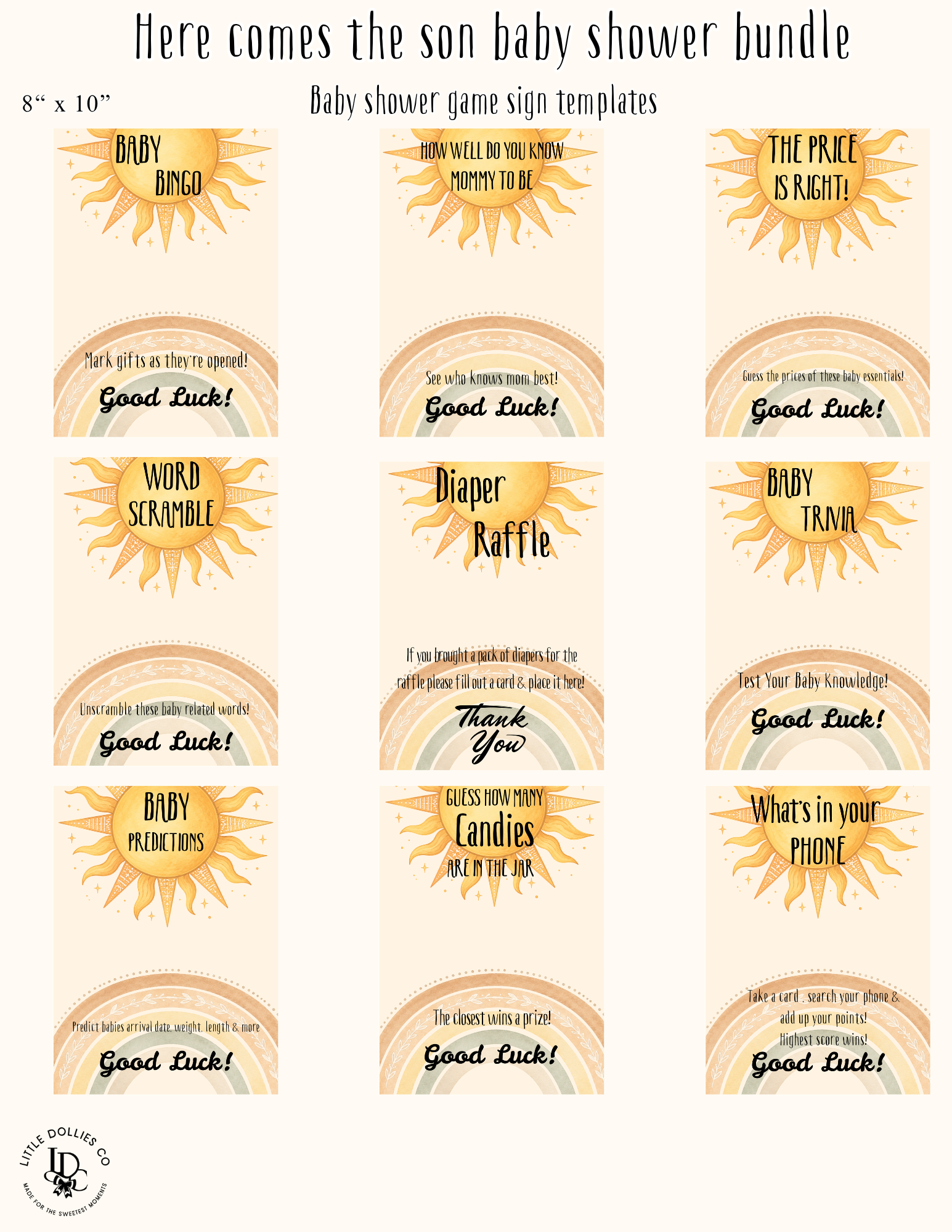 Here Comes The Son Baby Shower invitation, games & party bundle