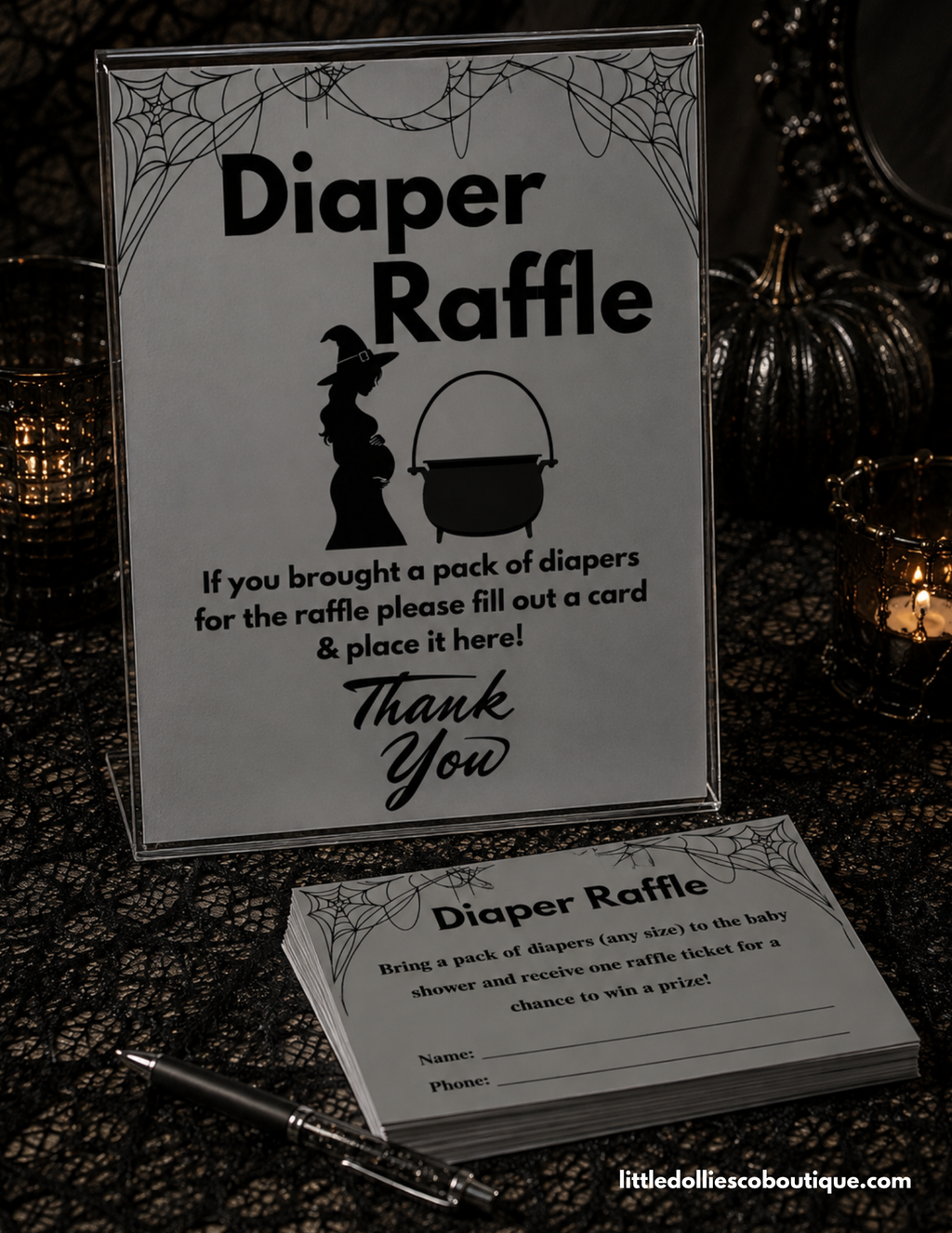 Baby is brewing diaper raffle matching sign and cards