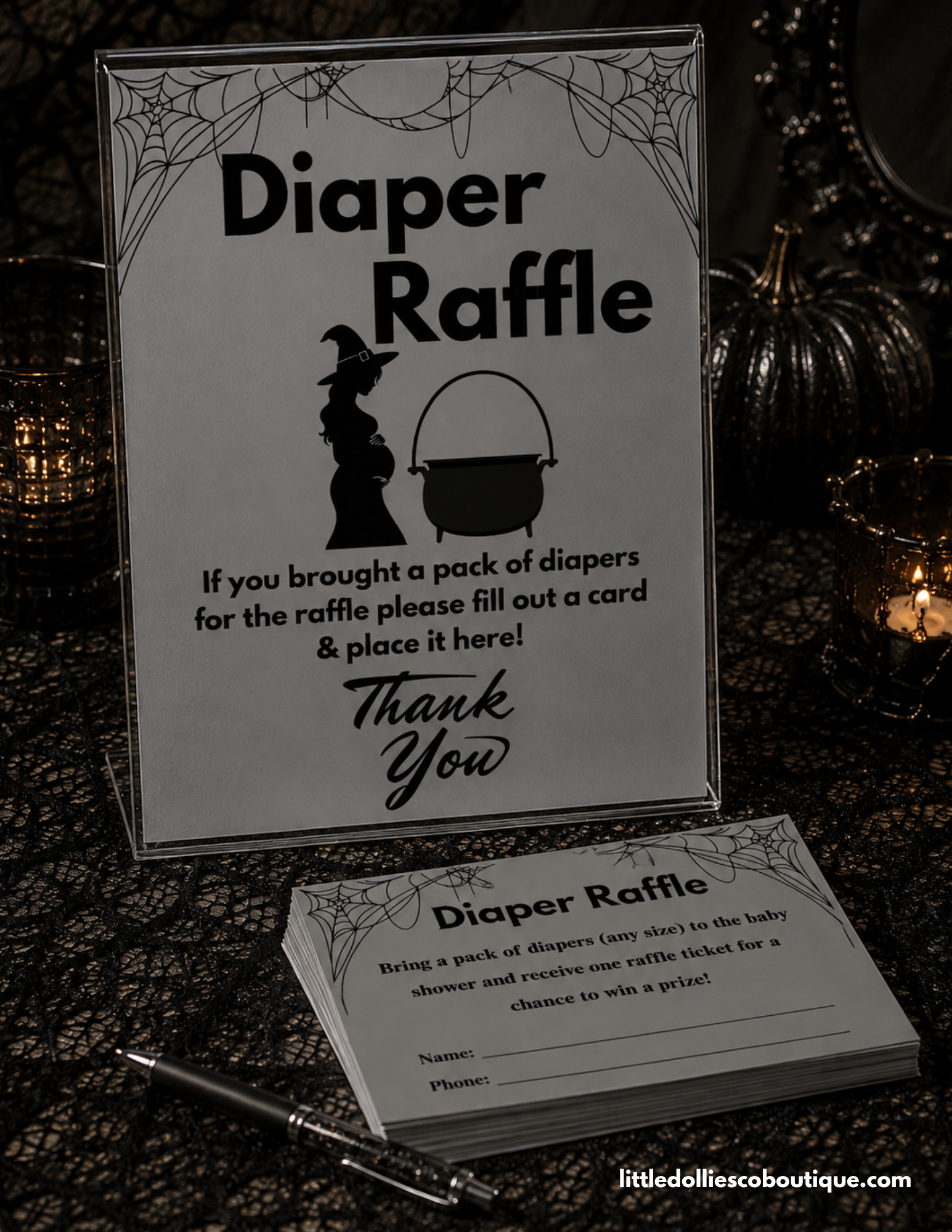 Baby is brewing diaper raffle matching sign and cards