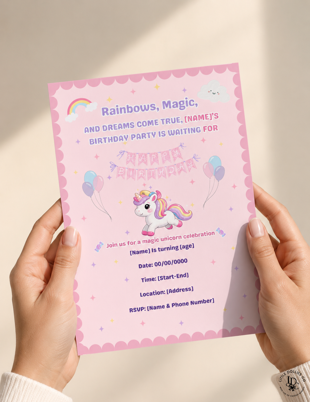 Unicorn Birthday Invitation & Party Favor Bundle Templates