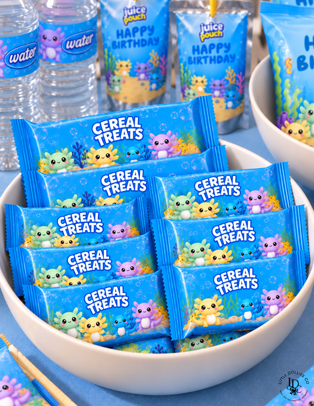 Custom Rice Krispy Treat wrapper designed for a personalized birthday party