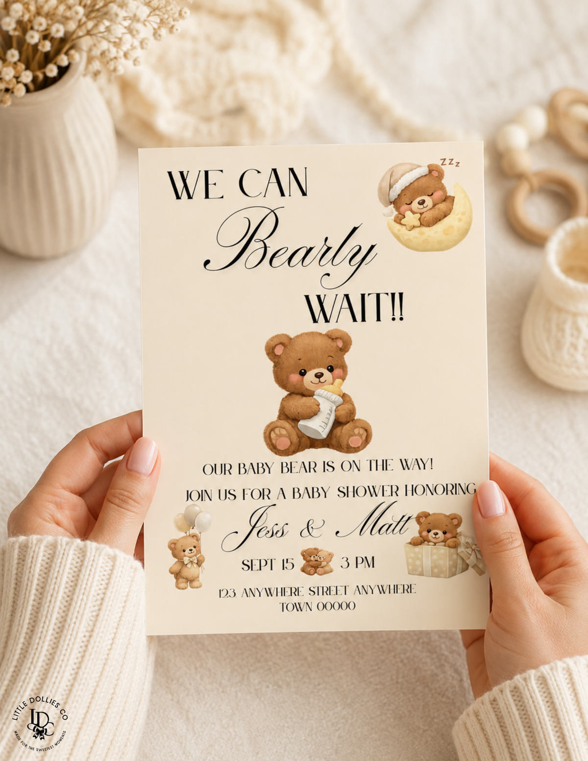 Custom baby shower invitation featuring personalized details and a unique event design