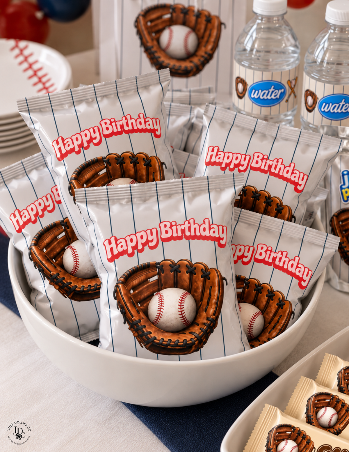 Custom chip bag wrapper designed to coordinate with a themed celebration