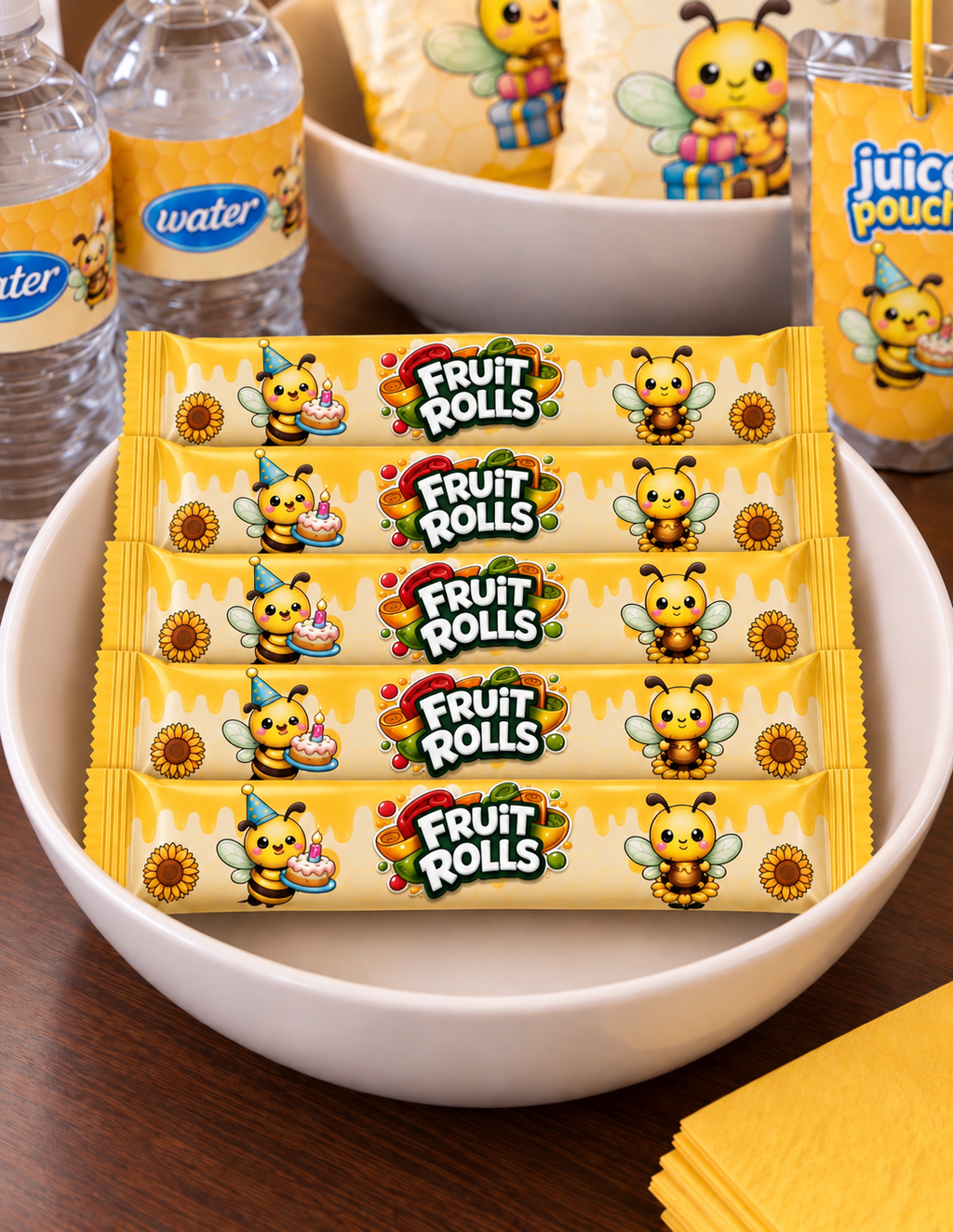 Custom snack wrapper designed to match a personalized party theme