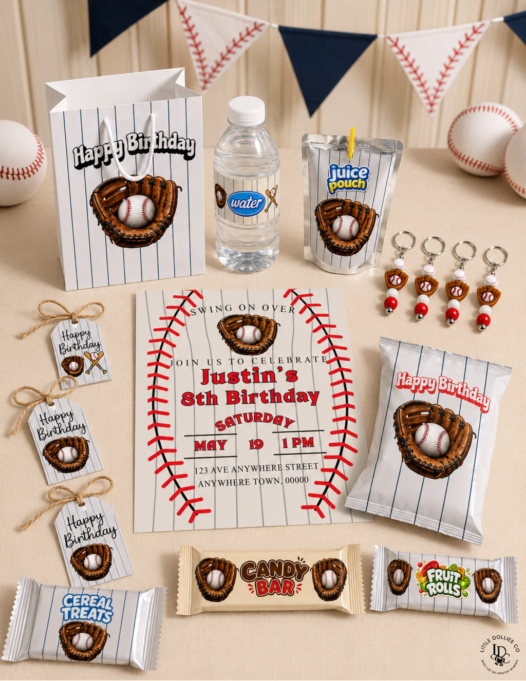 Baseball Birthday Invitation & Party Favor Bundle Templates