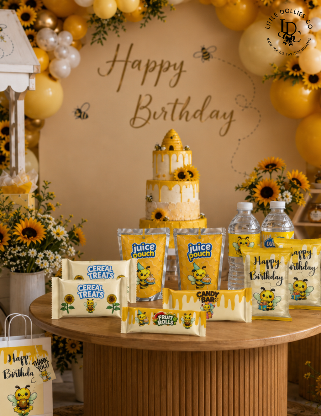 Our Little Honey Bee Is Turning Three Birthday Invitation & Party Favor Bundle Templates