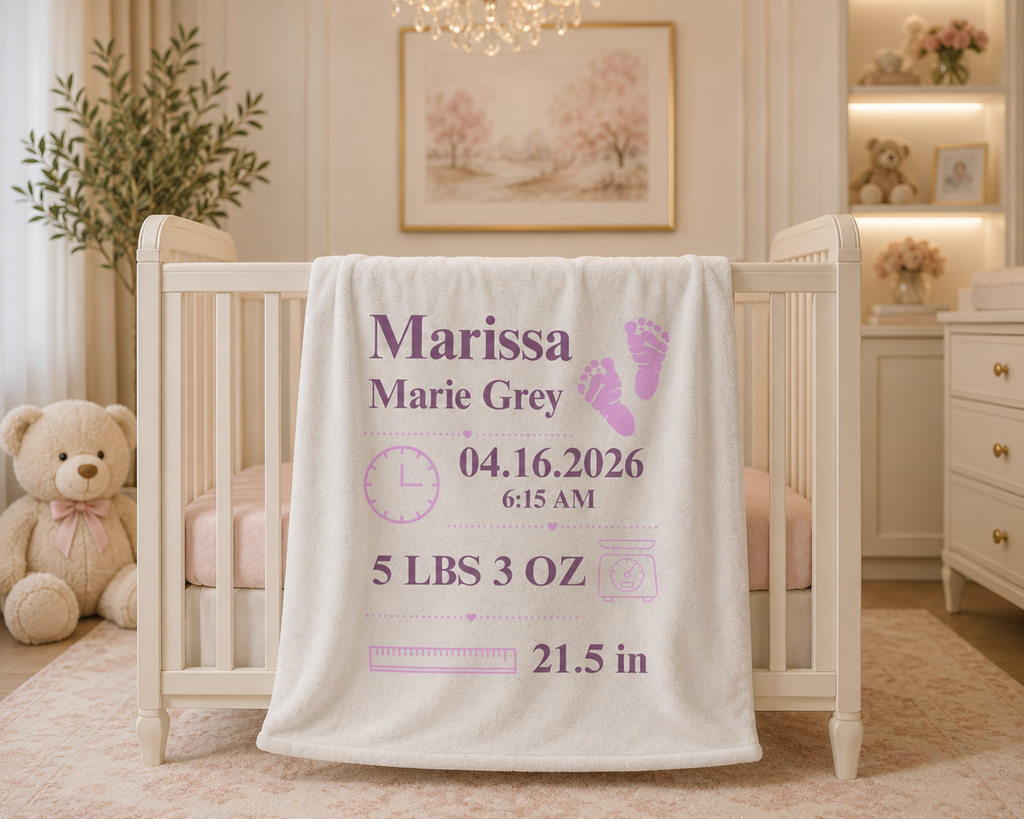 Personalized Birth Announcement Plush Blanket | Birth Stats Blanket