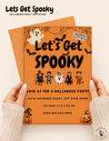 Spooky Halloween party invitation with pumpkin and ghost design, editable Canva template
