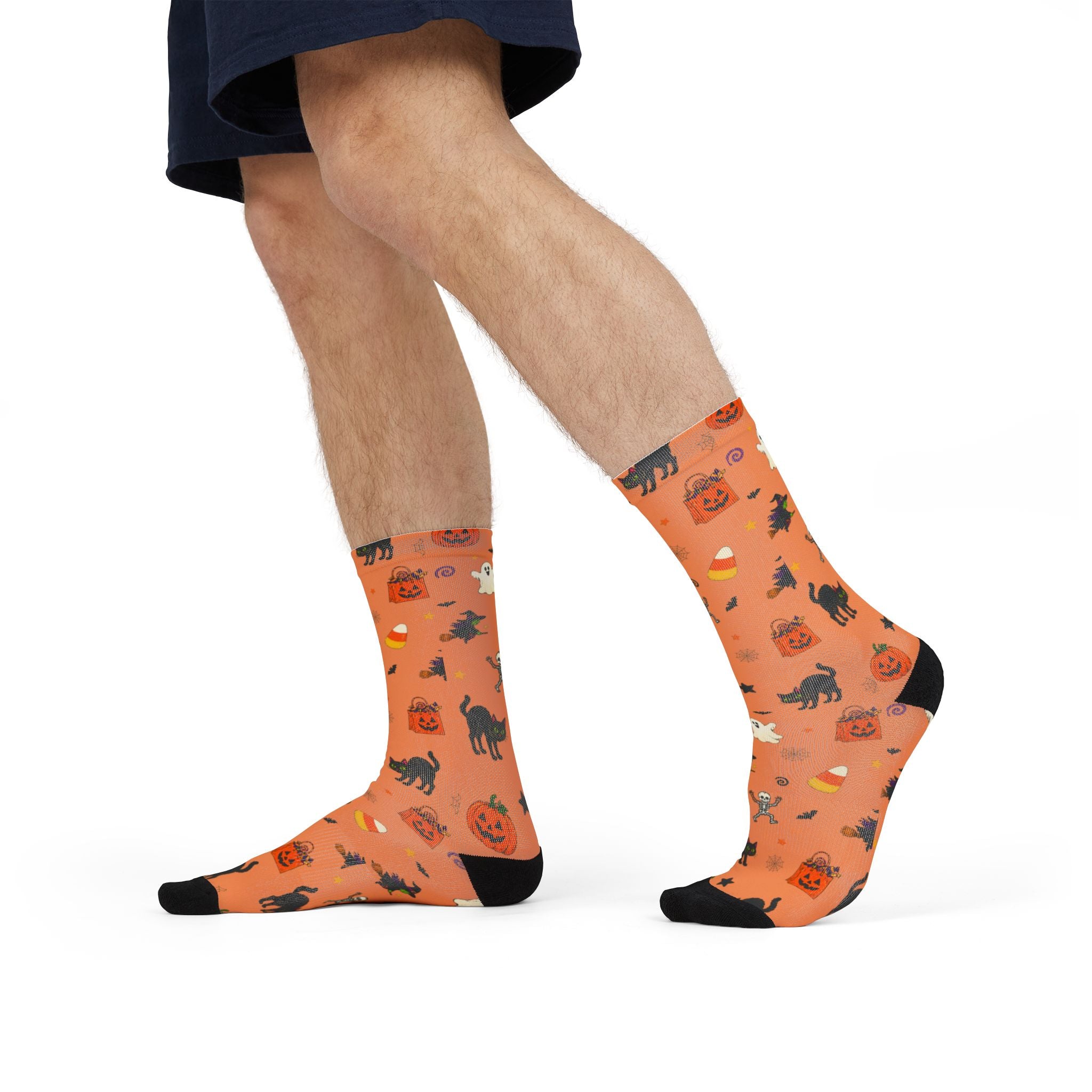 Halloween socks with cute ghosts, pumpkins, black cats, witches and skeletons