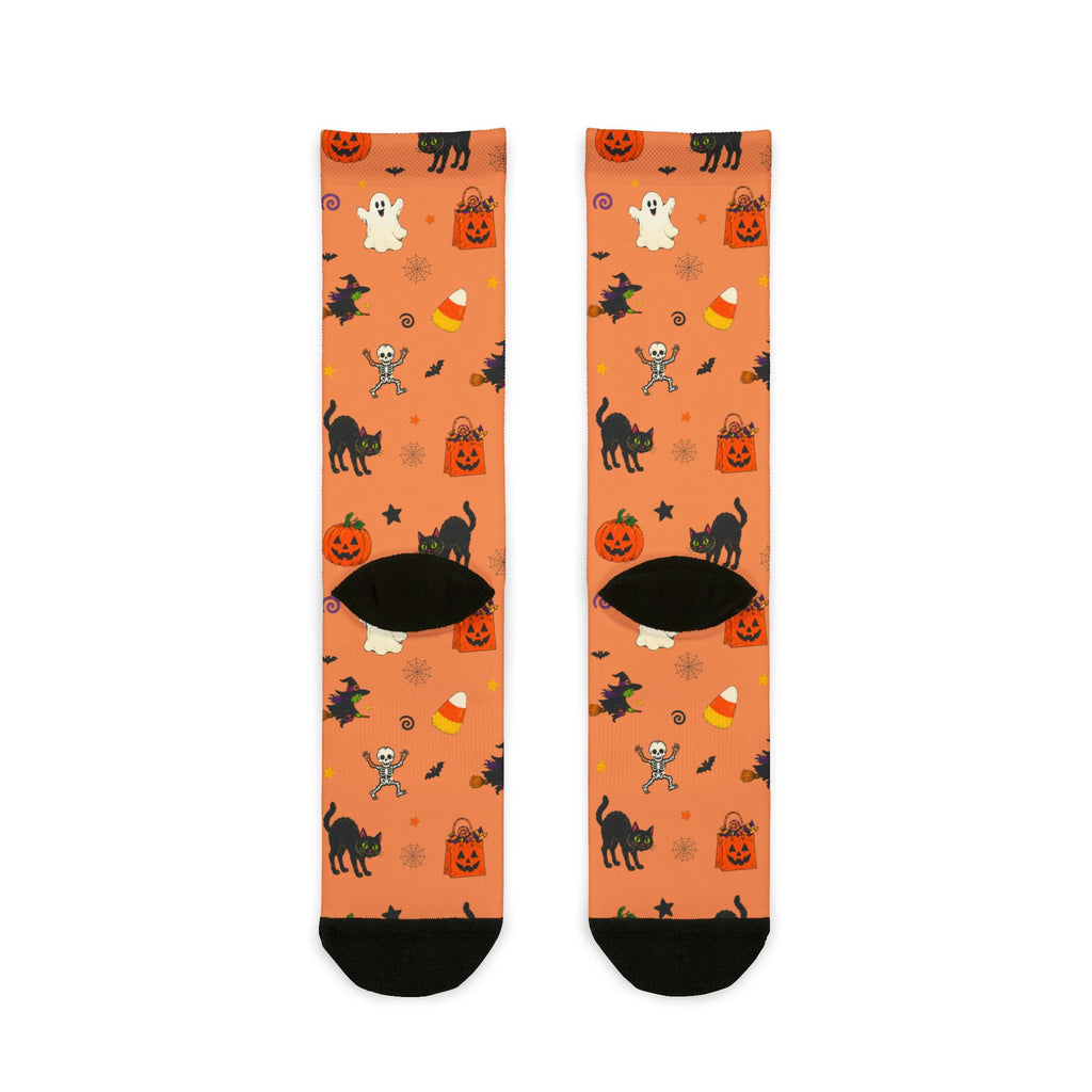 Halloween socks with orange and black spooky season design