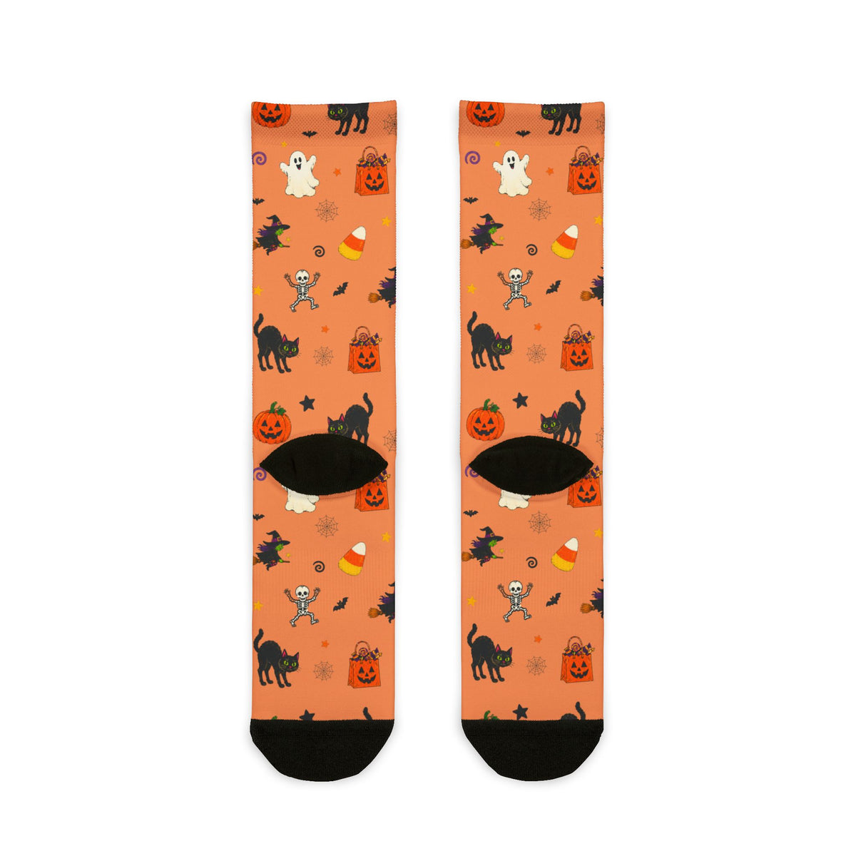 Halloween socks with orange and black spooky season design