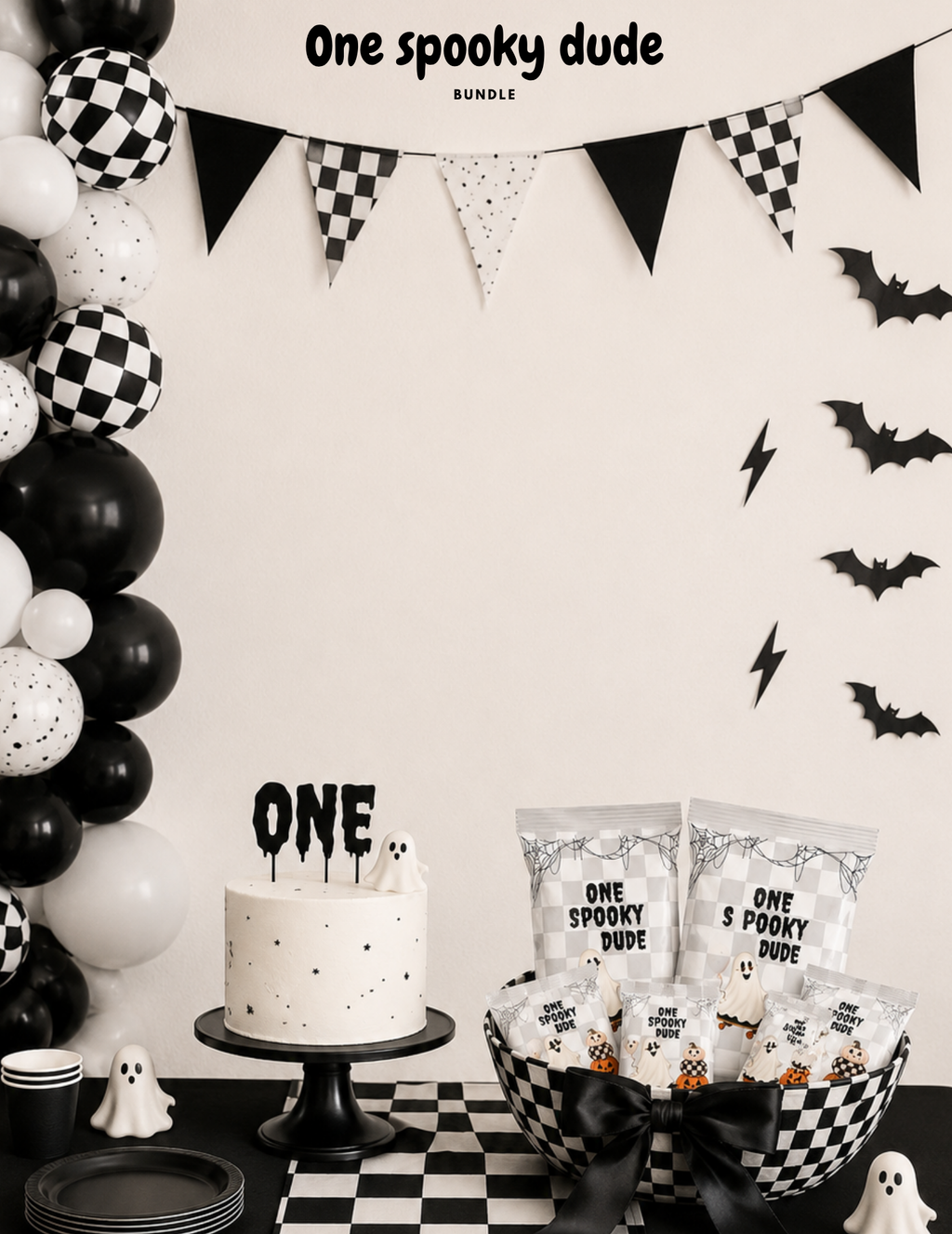 One Spooky Dude birthday chip bag wrapper template for a Halloween themed first birthday party