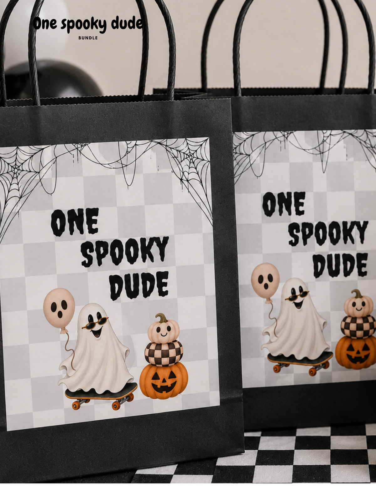 One Spooky Dude first birthday gift bag front cover templates for Halloween party favors