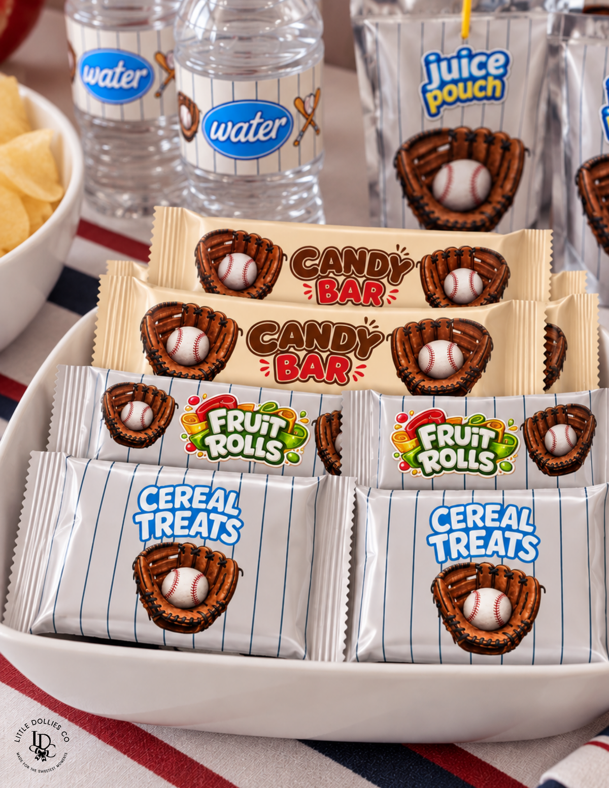 Personalized Rice Krispy Treat wrapper featuring custom colors and party theme